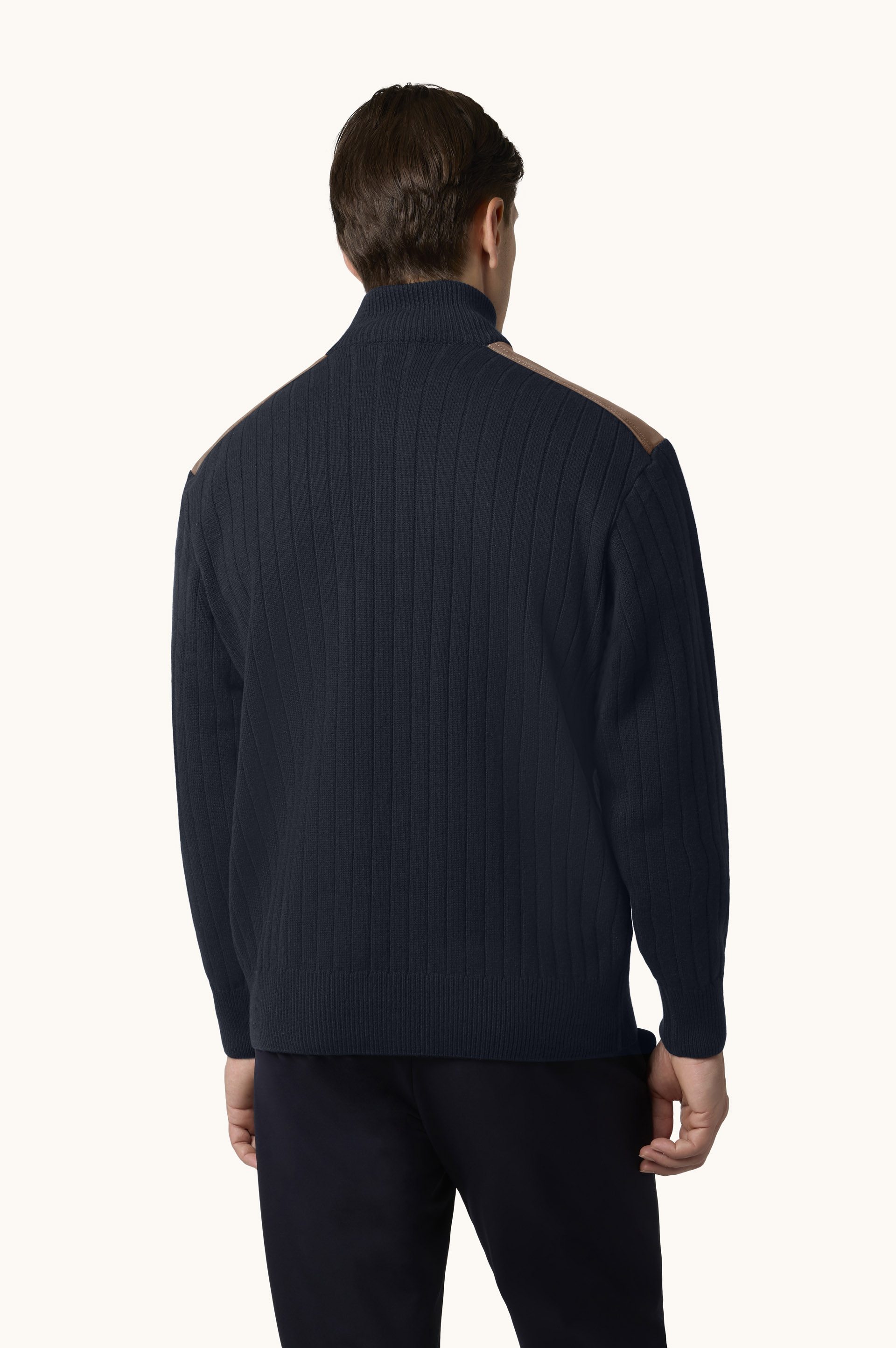 Wool cashmere half zip sweater with suede details image number 3