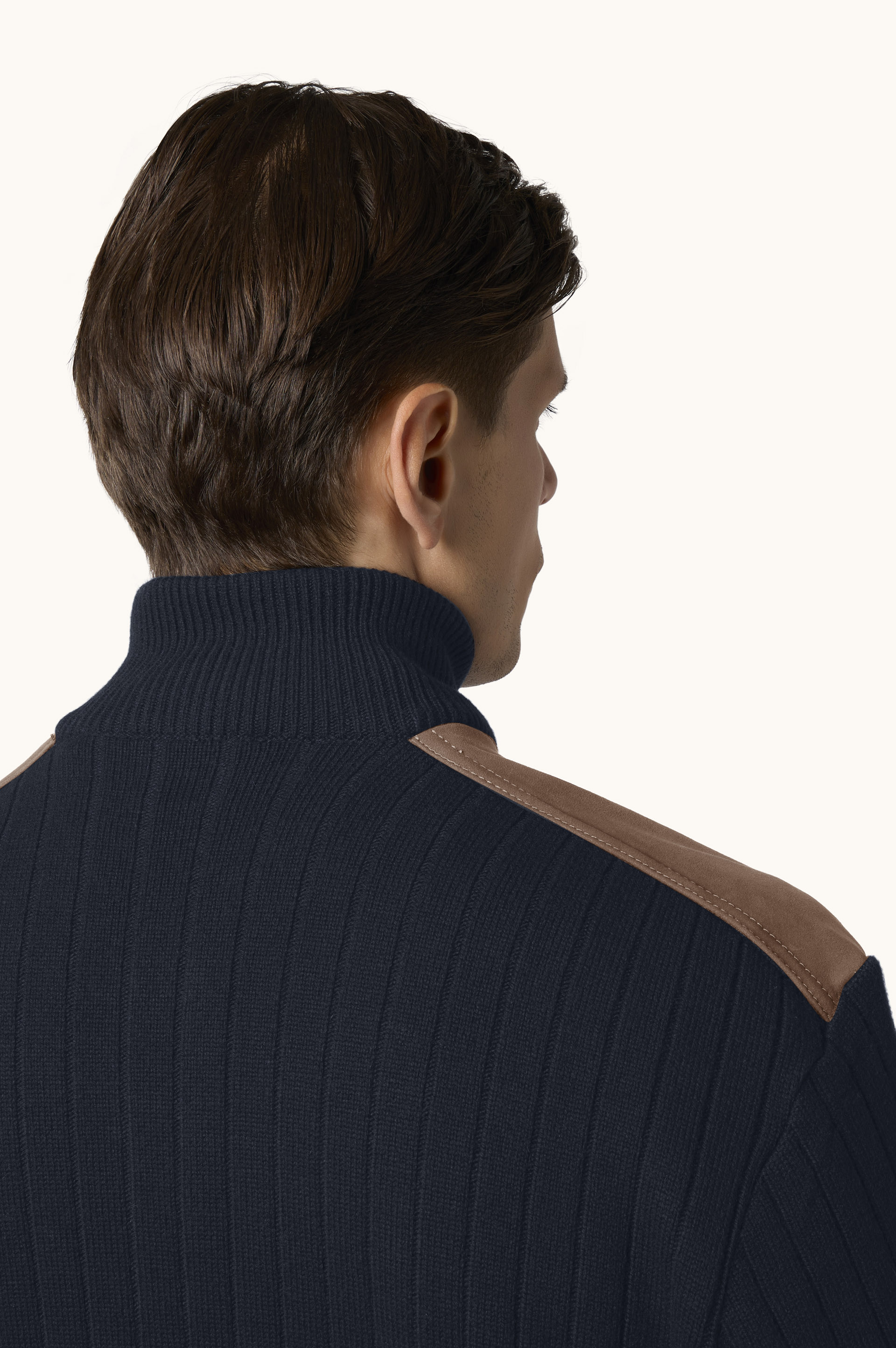 Wool cashmere half zip sweater with suede details image number 5