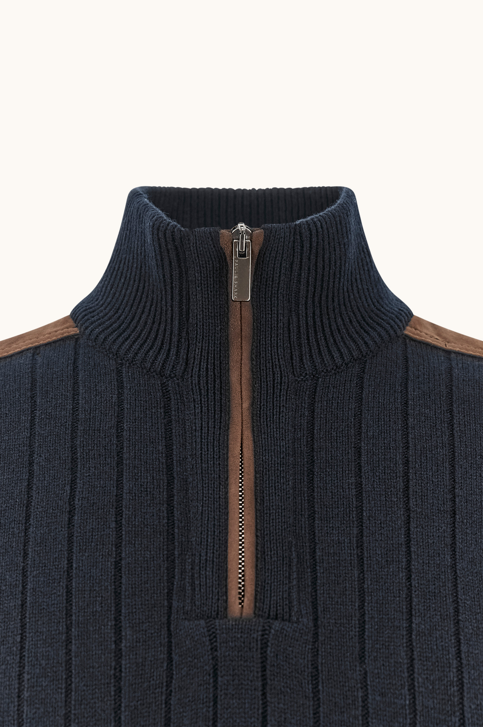 Wool cashmere half zip sweater with suede details image number 6