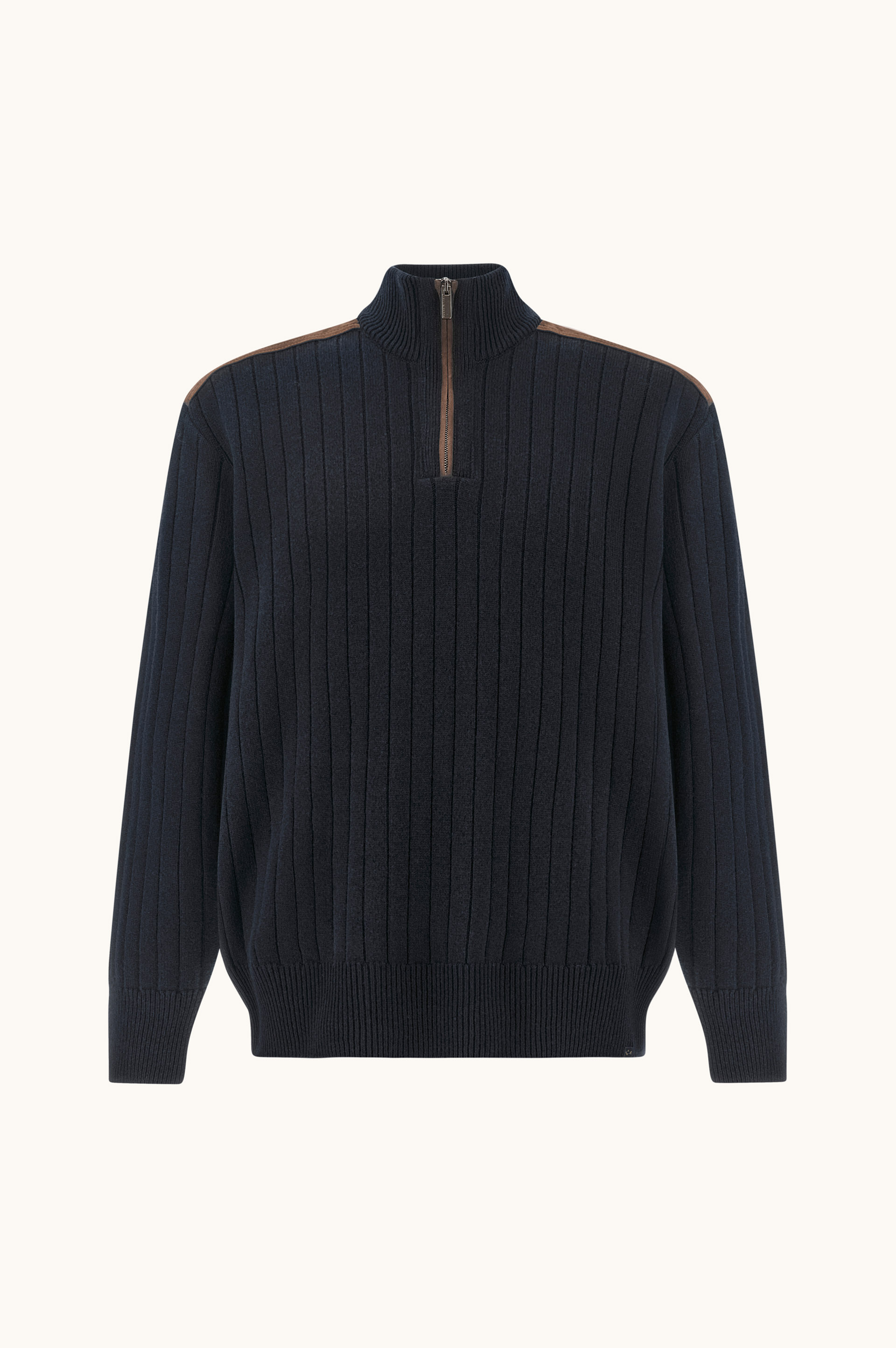 Wool cashmere half zip sweater with suede details image number 1