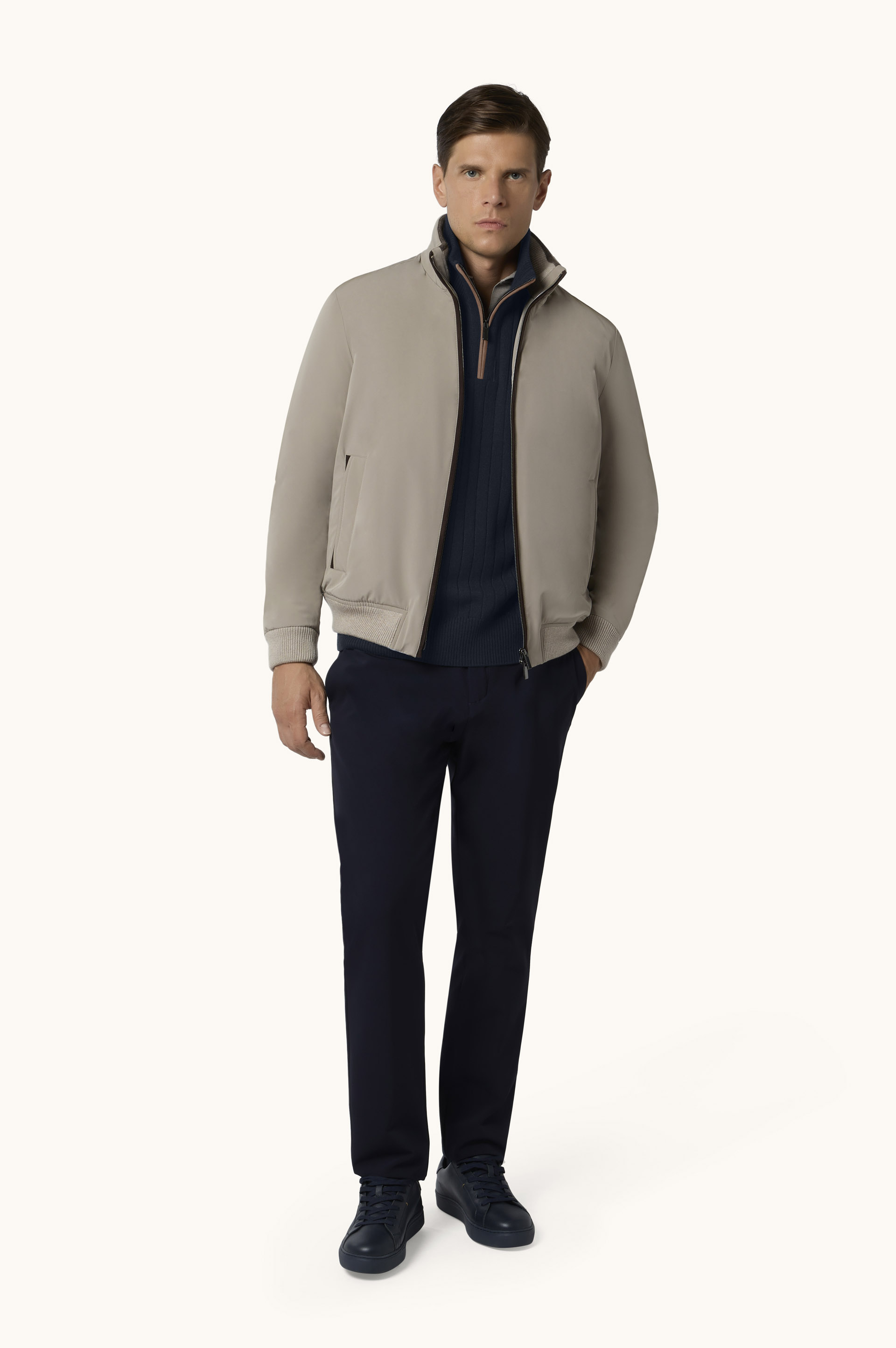 Wool cashmere half zip sweater with suede details image number 2