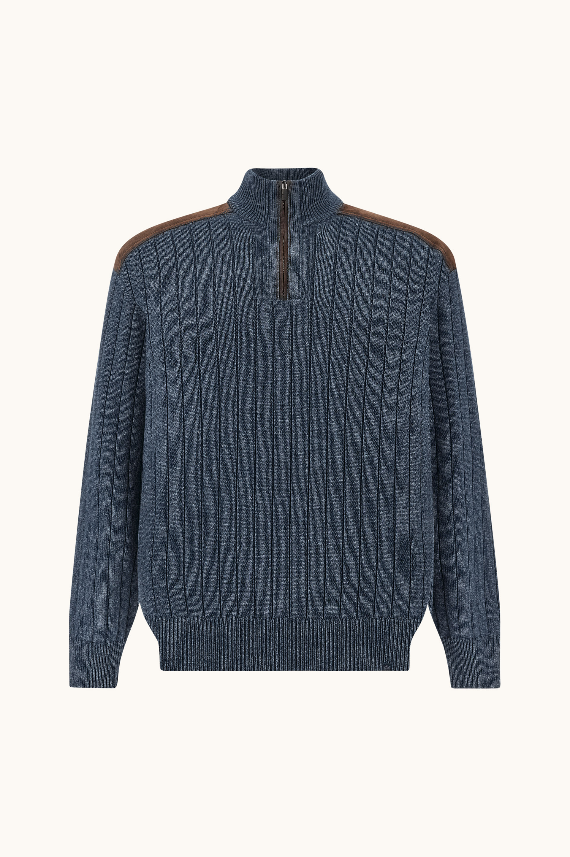 Pull &agrave; demi-zip en laine et cachemire avec des d&eacute;tails en daim image number 1