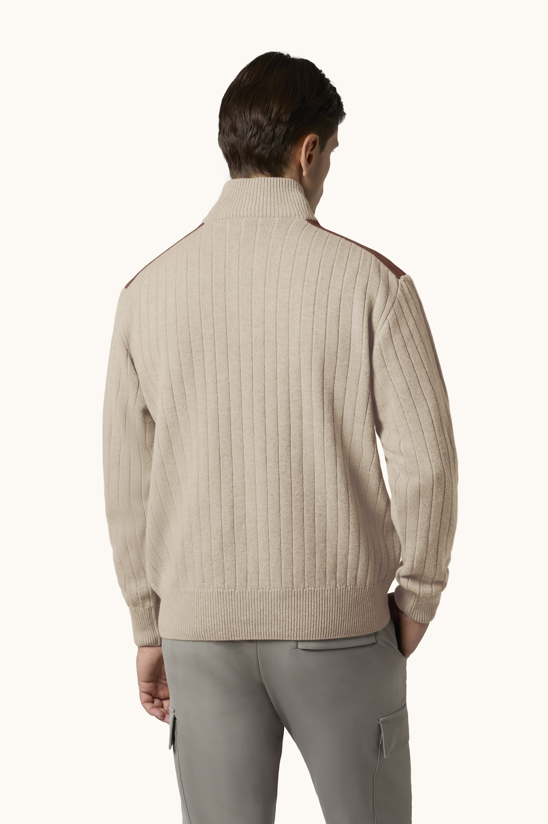 Wool cashmere half zip sweater with suede details image number 3