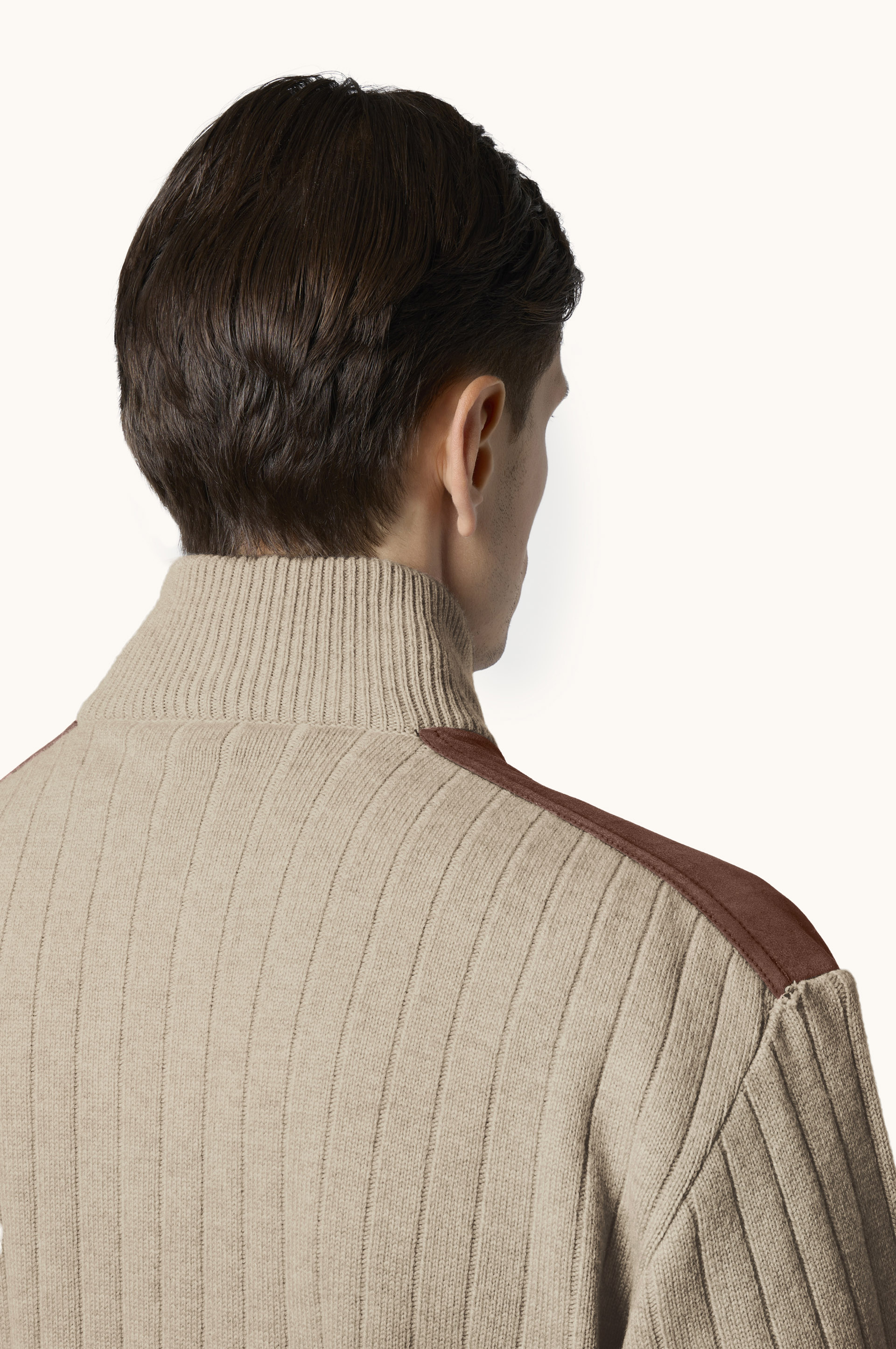 Wool cashmere half zip sweater with suede details image number 5