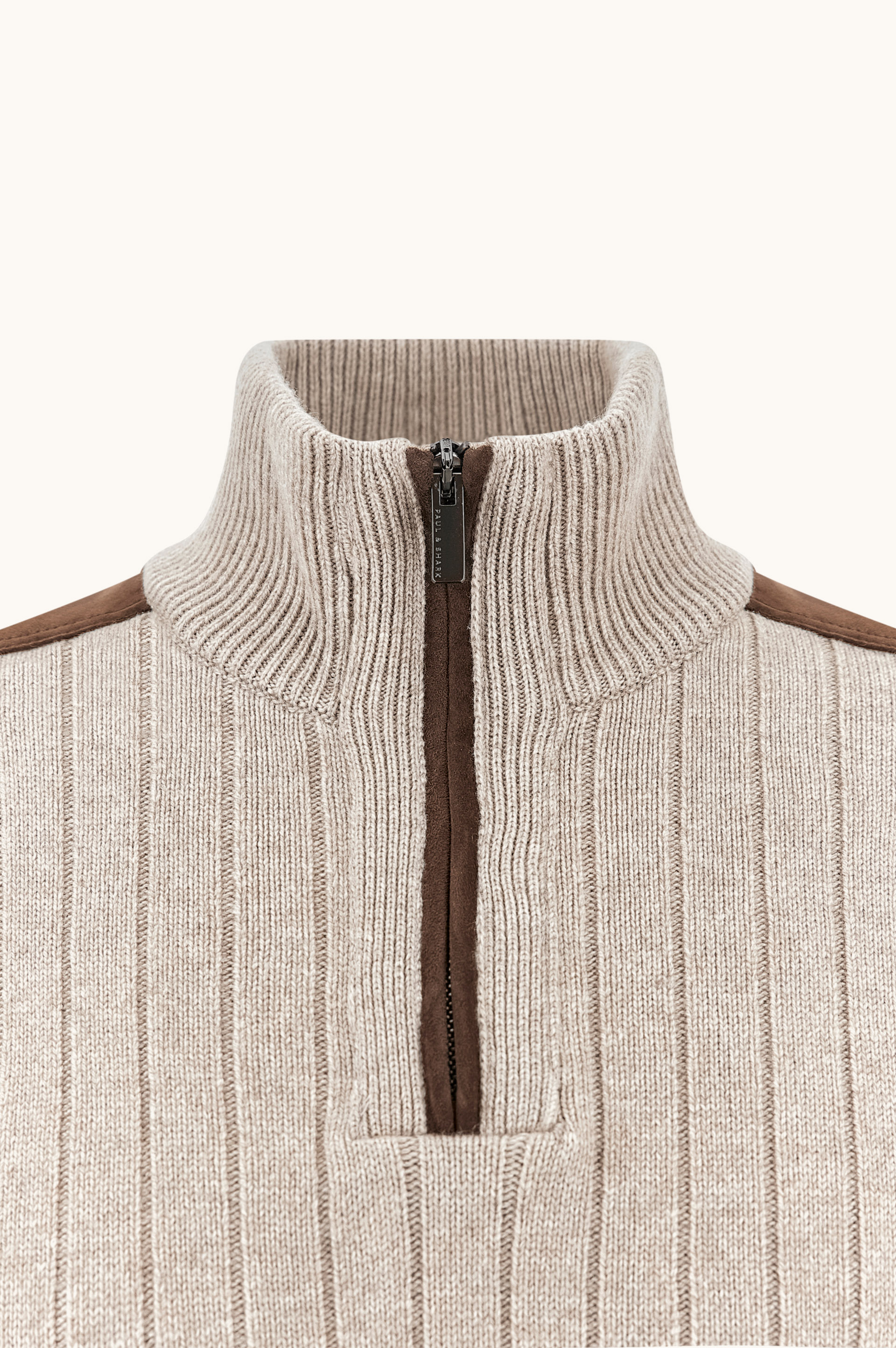 Wool cashmere half zip sweater with suede details image number 6