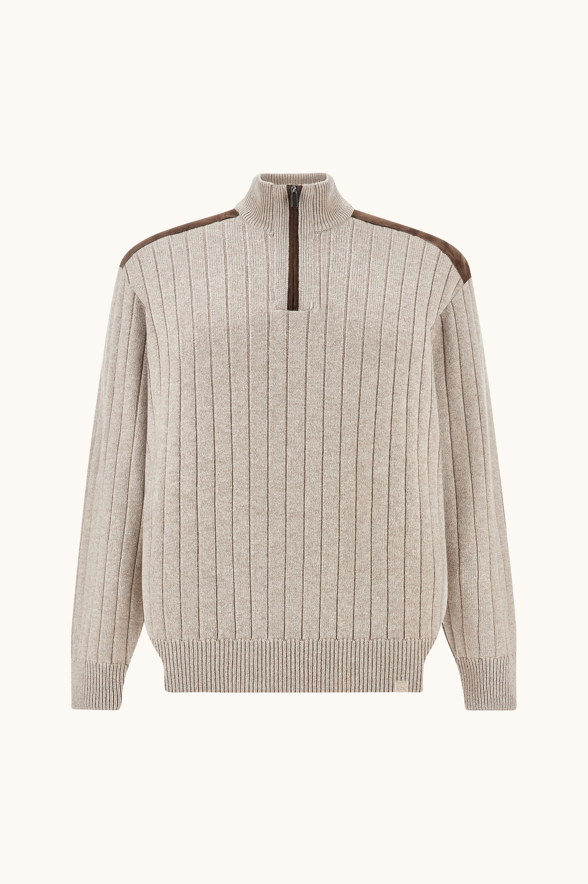 Wool cashmere half zip sweater with suede details image number 1