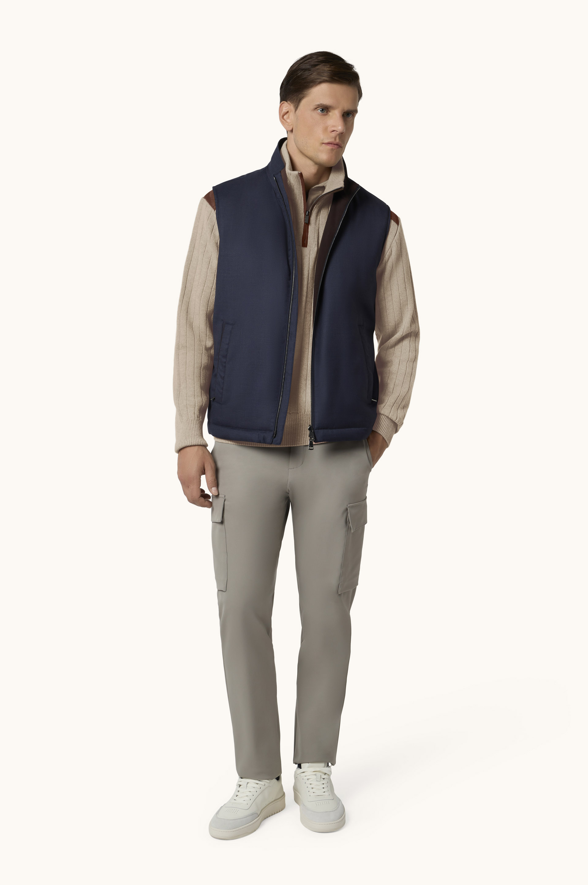Wool cashmere half zip sweater with suede details image number 2