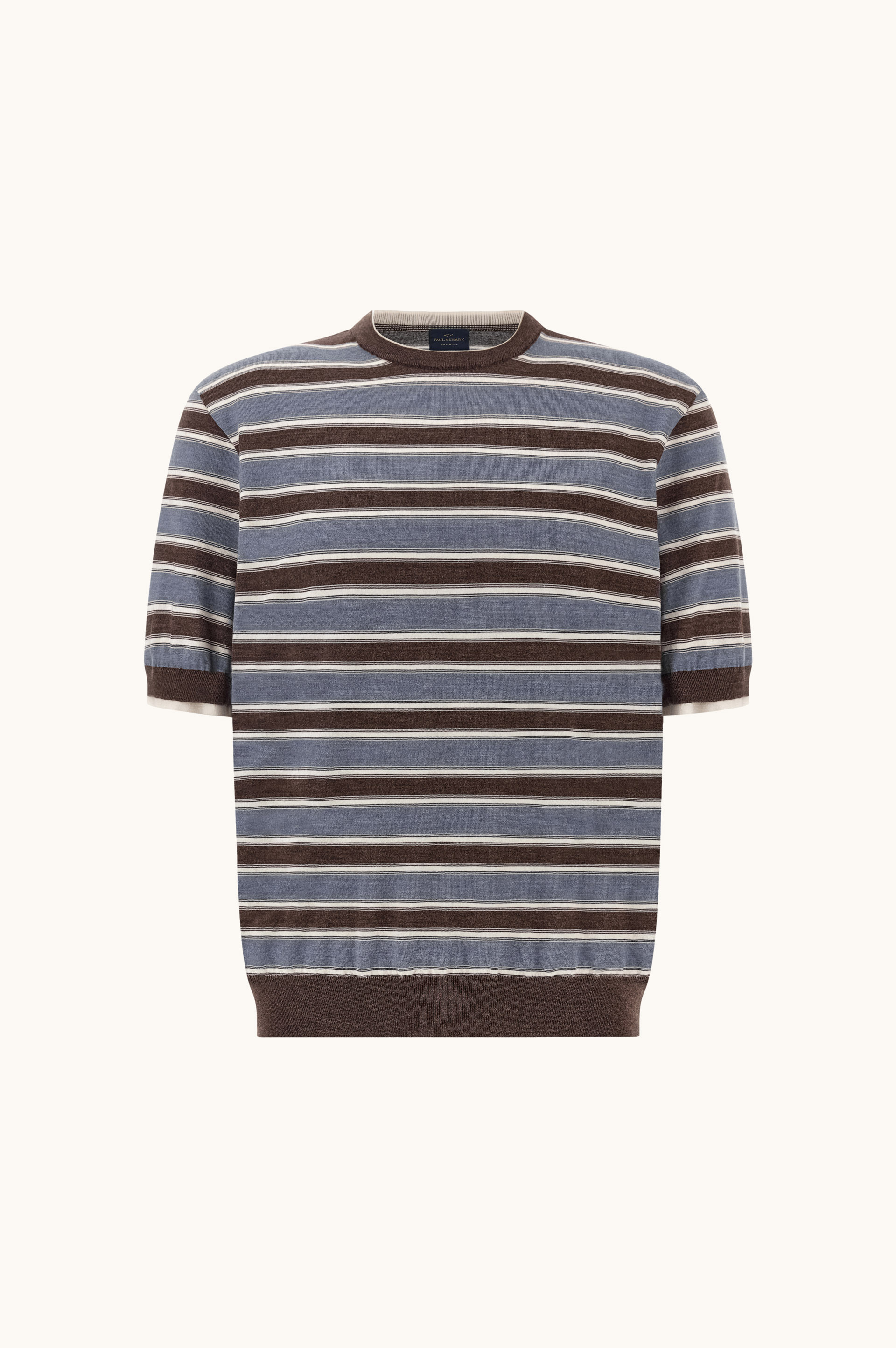 Maglia in lana e seta a righe con doppio collo image number 1