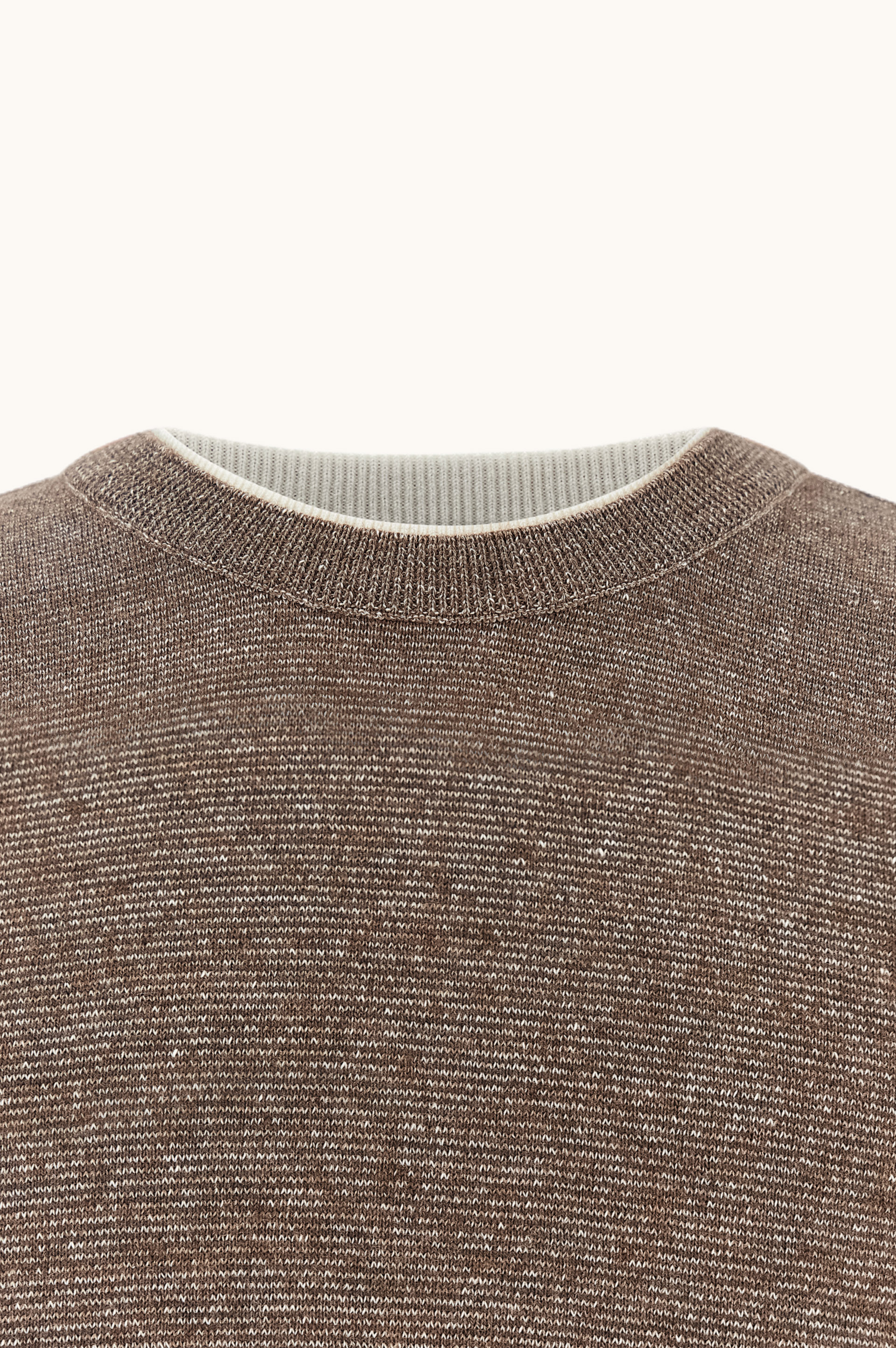 Fil-&agrave;-fil crewneck sweater in wool and linen with double collar image number 6