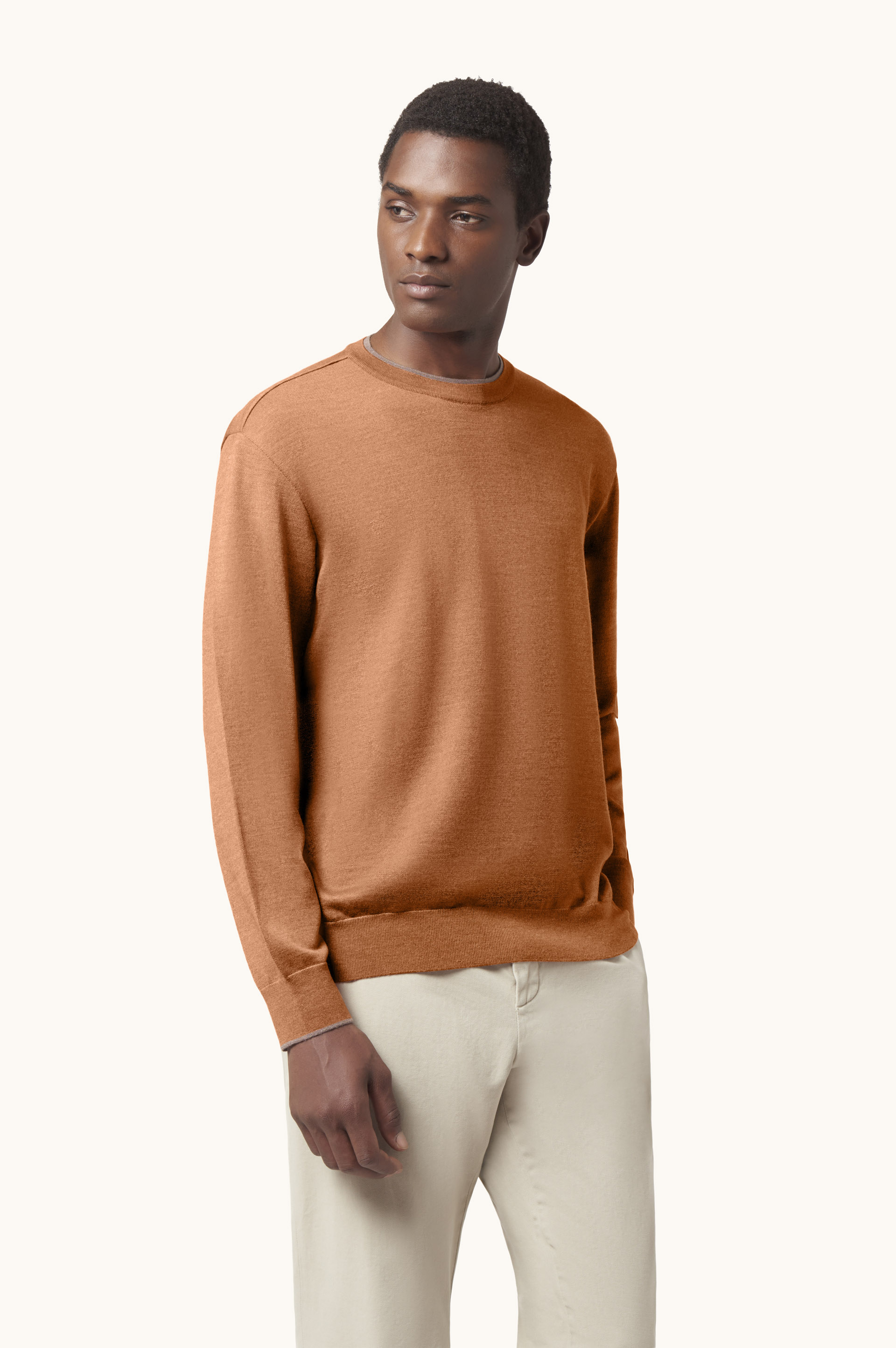 Wool and silk crewneck with contrast trim image number 0