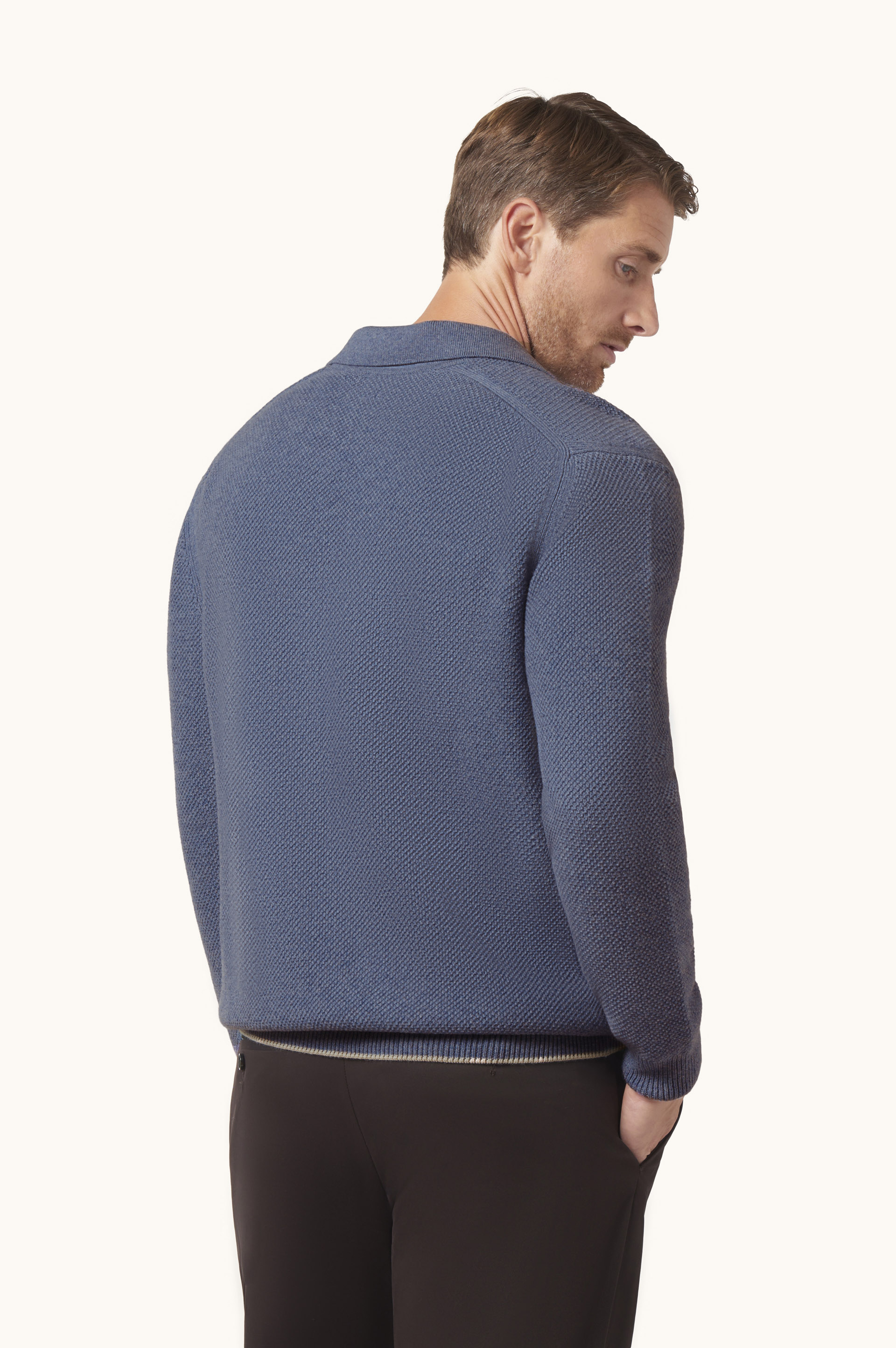 Open-collar polo in wool and cashmere image number 3