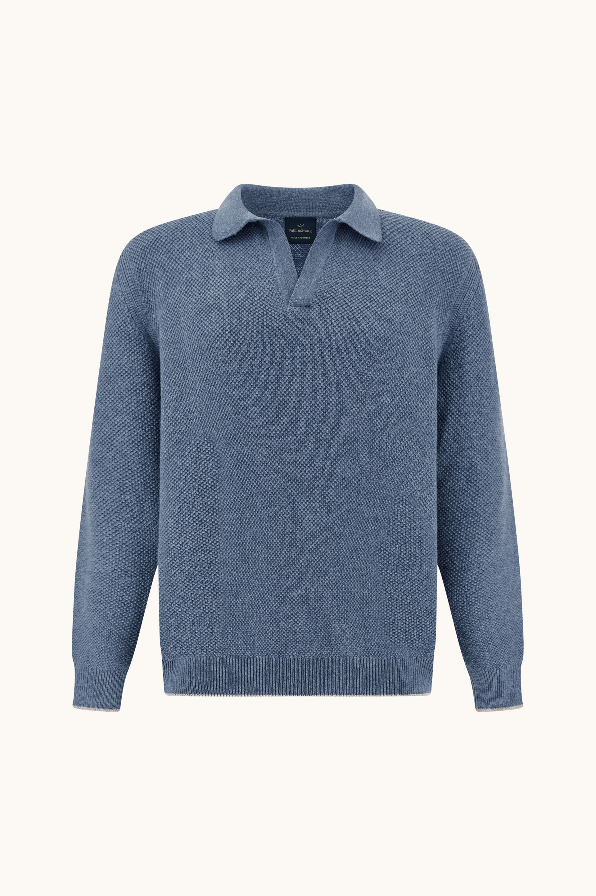 Open-collar polo in wool and cashmere image number 1