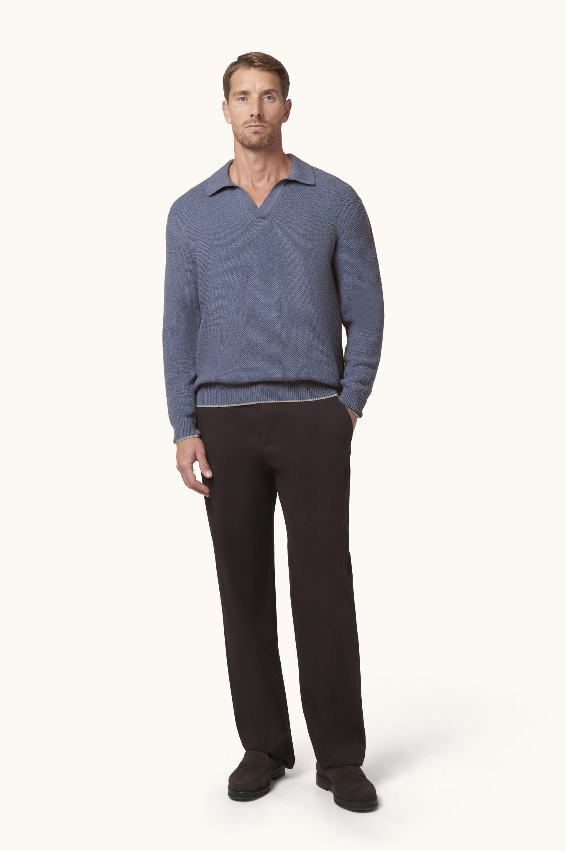 Open-collar polo in wool and cashmere image number 2