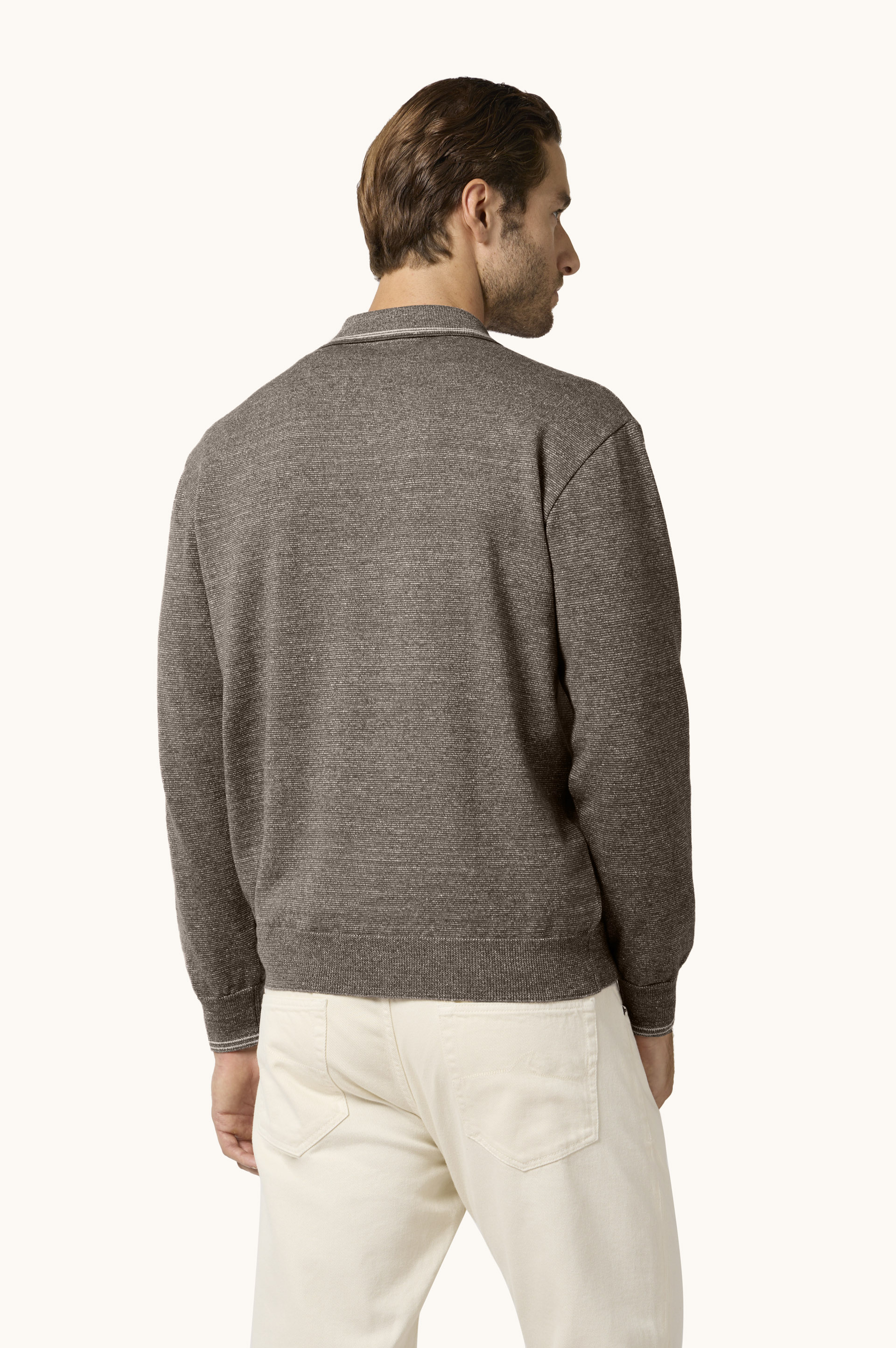 Open Collar Wool and Linen Polo image number 3