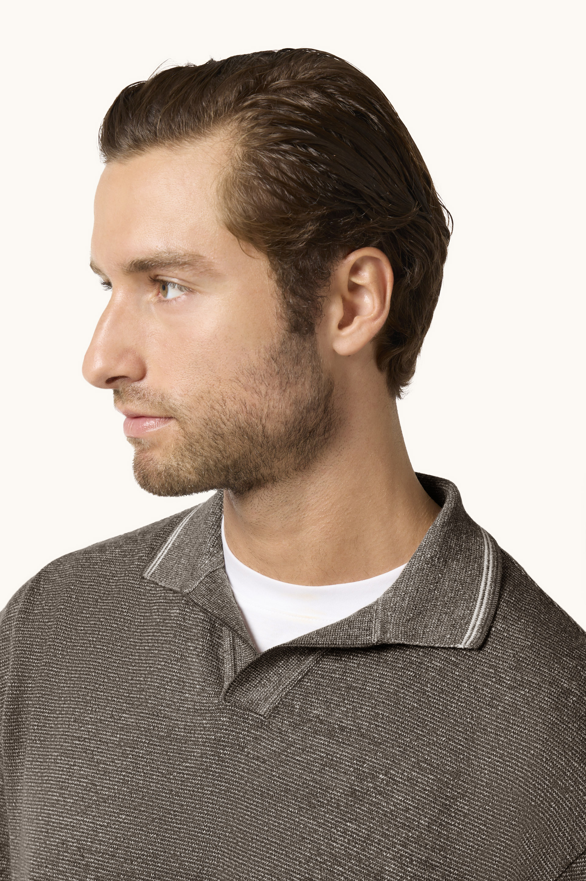 Open Collar Wool and Linen Polo image number 4