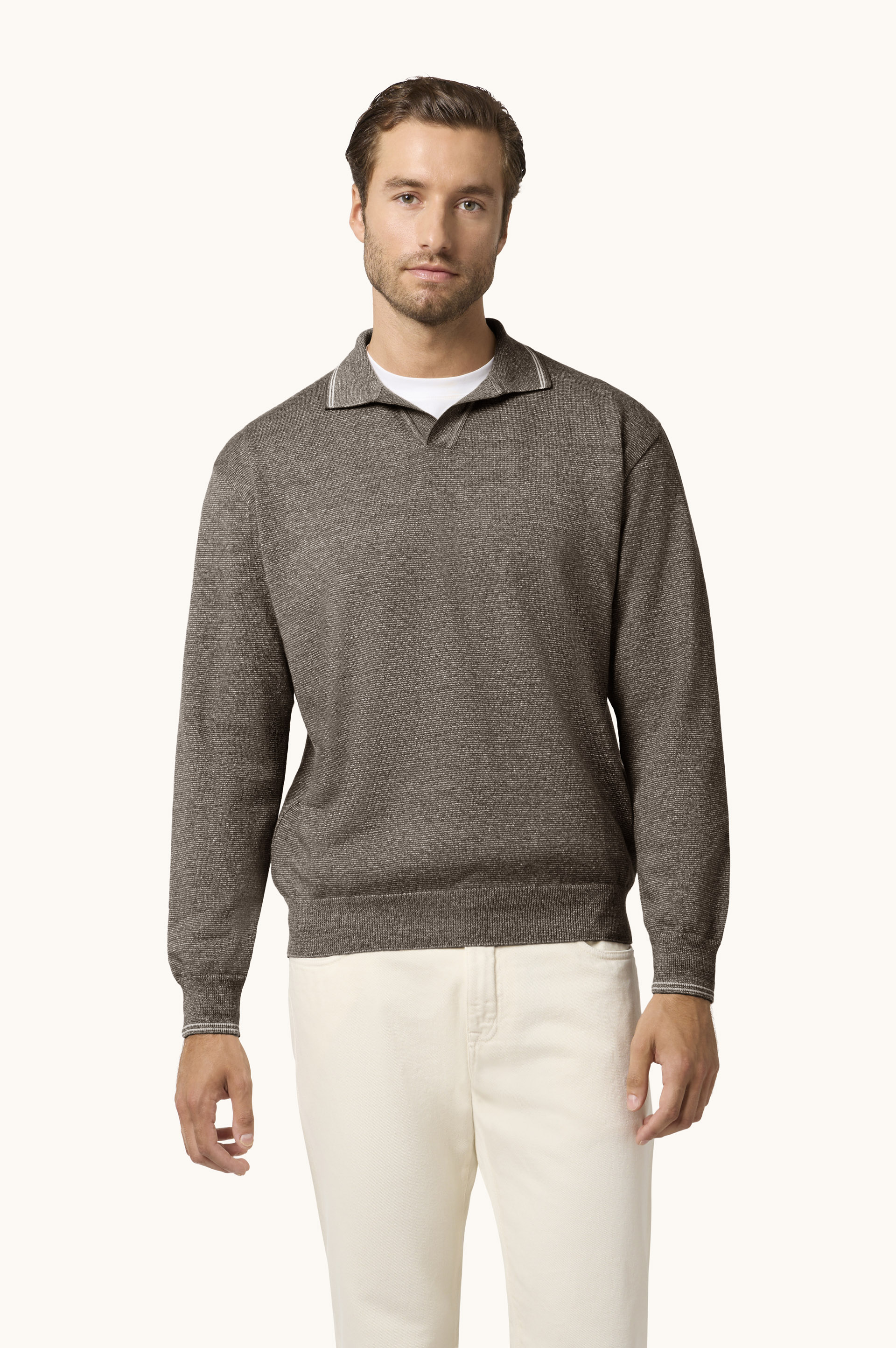 Open Collar Wool and Linen Polo image number 0