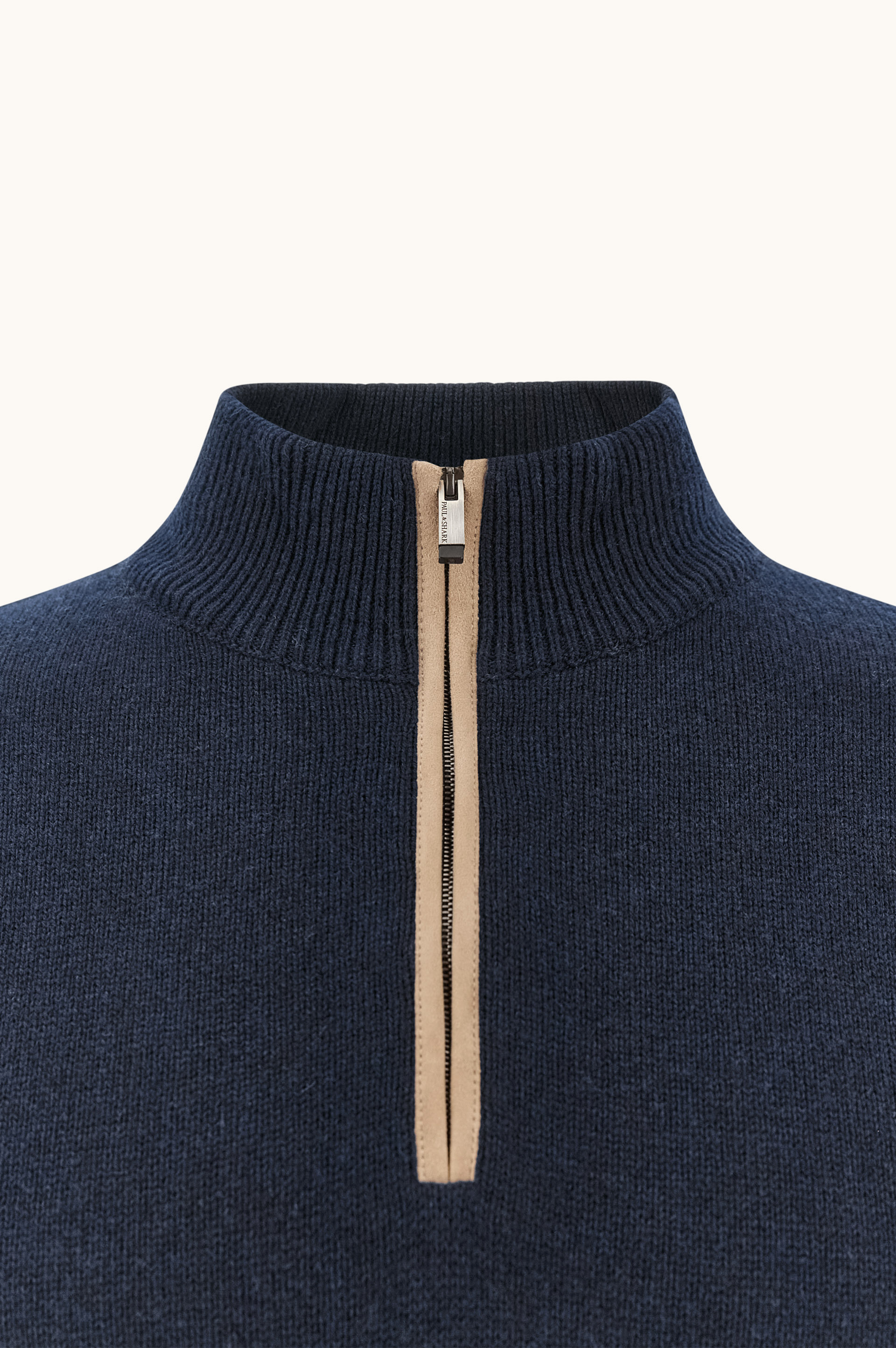 Half-zip sweater in wool and cashmere with suede details image number 1