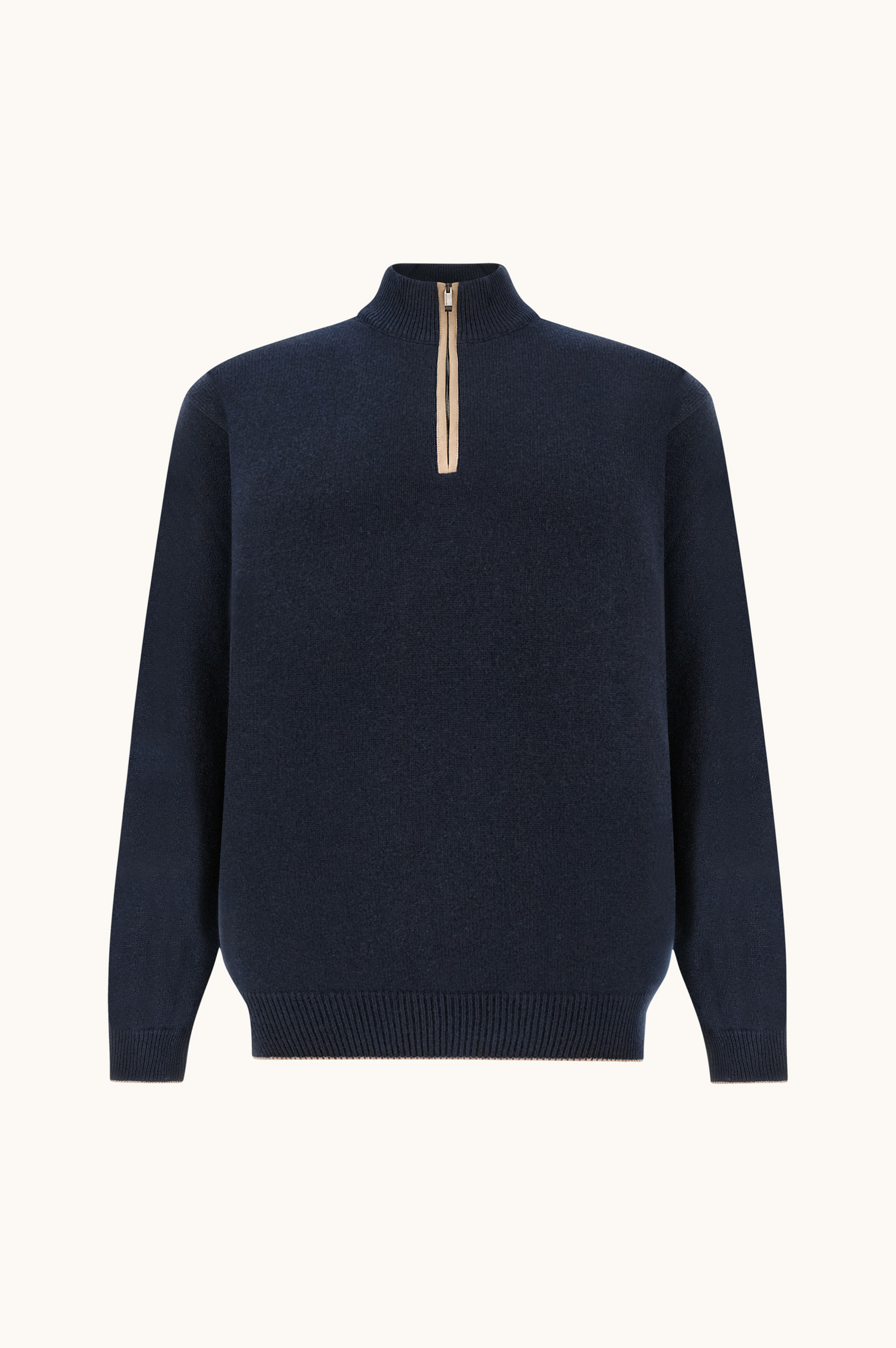 Half-zip sweater in wool and cashmere with suede details image number 0