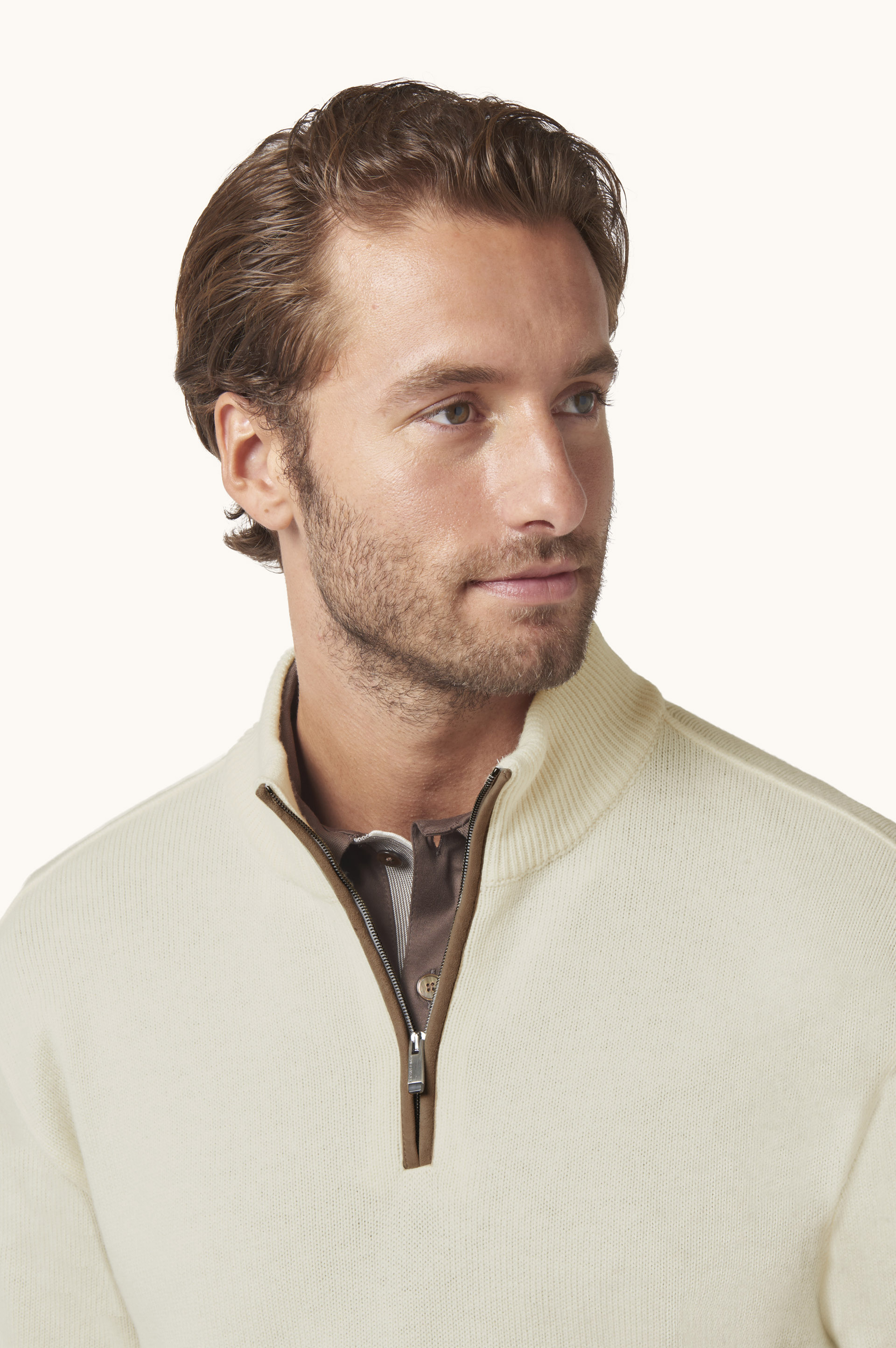 Half-zip sweater in wool and cashmere with suede details image number 4
