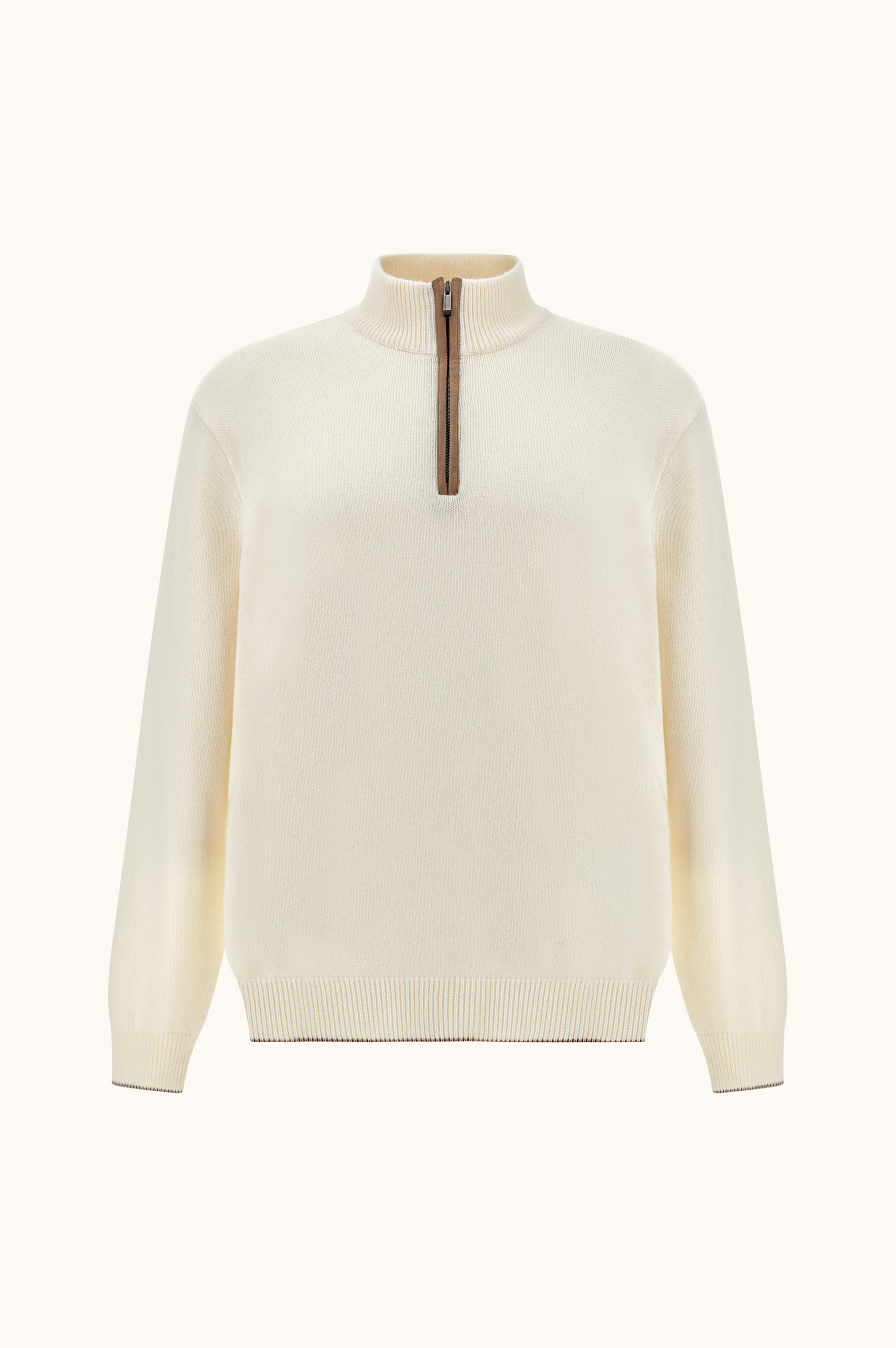 Half-zip sweater in wool and cashmere with suede details image number 1