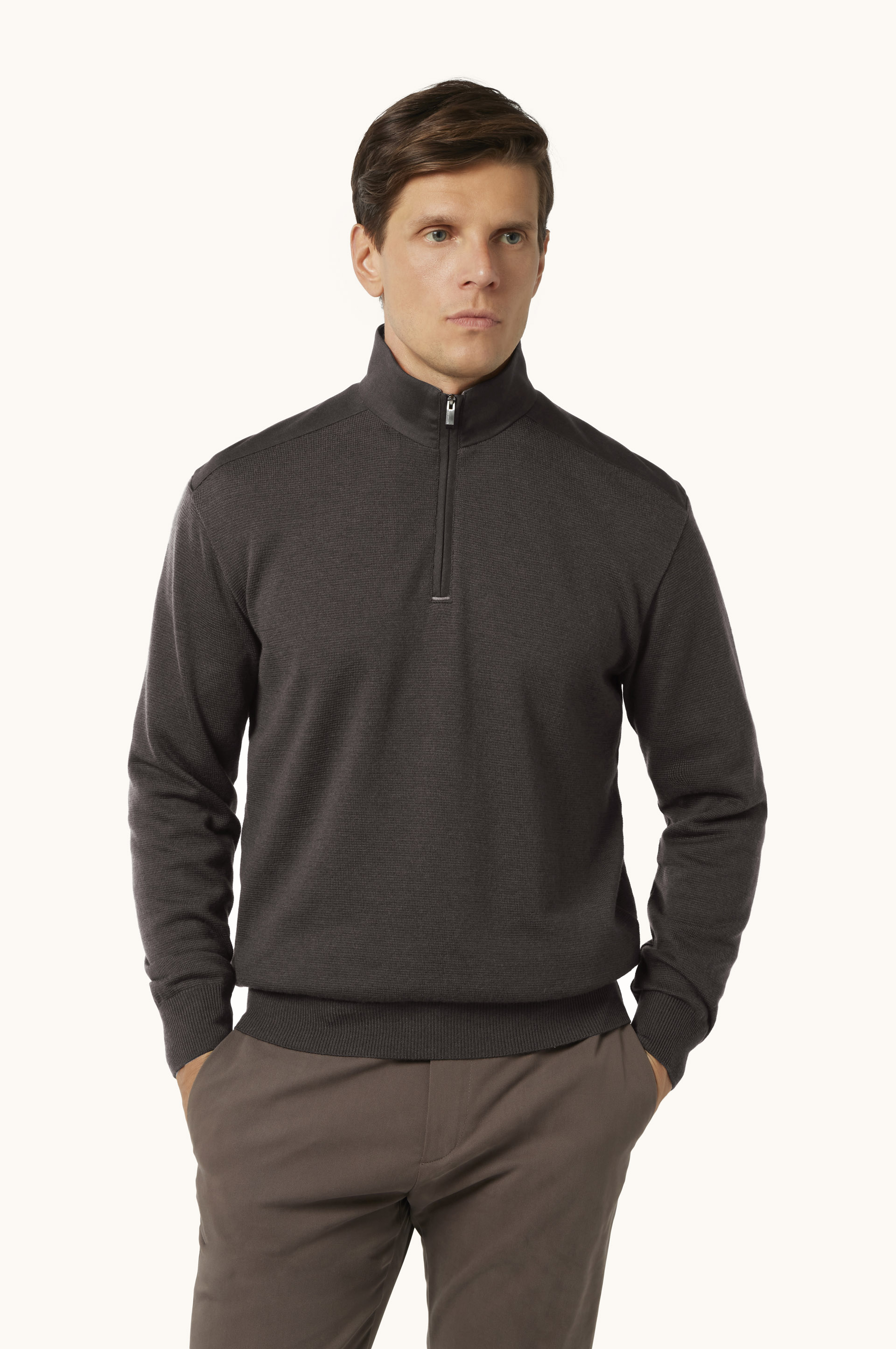 Summer Wool Half-Zip Sweater with Wool and Silk Inserts image number 0