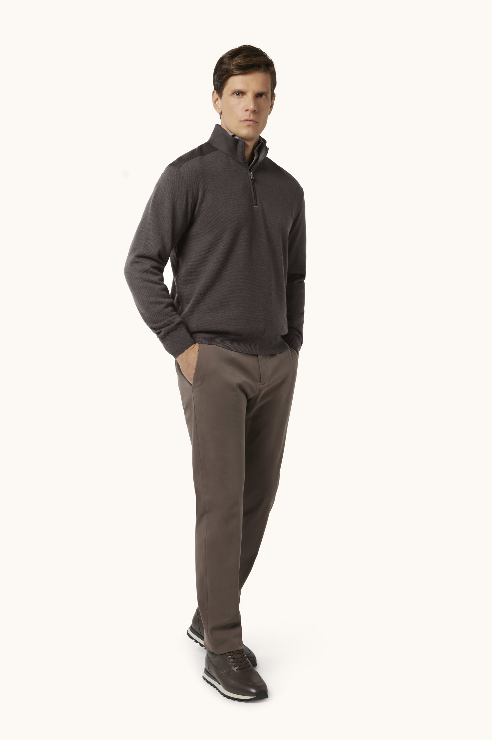 Summer Wool Half-Zip Sweater with Wool and Silk Inserts image number 2