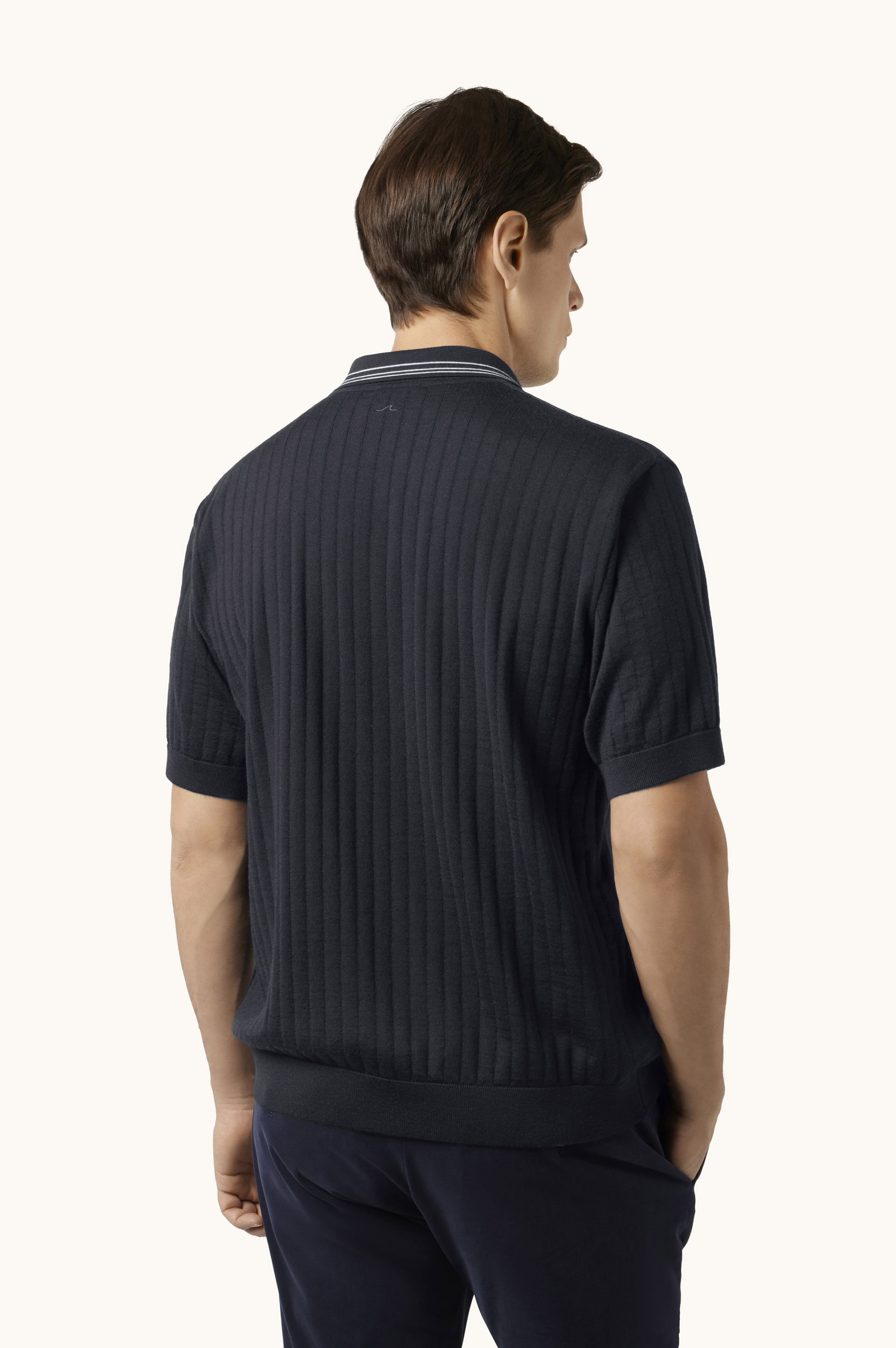 Summer Wool Polo with Striped Details image number 3