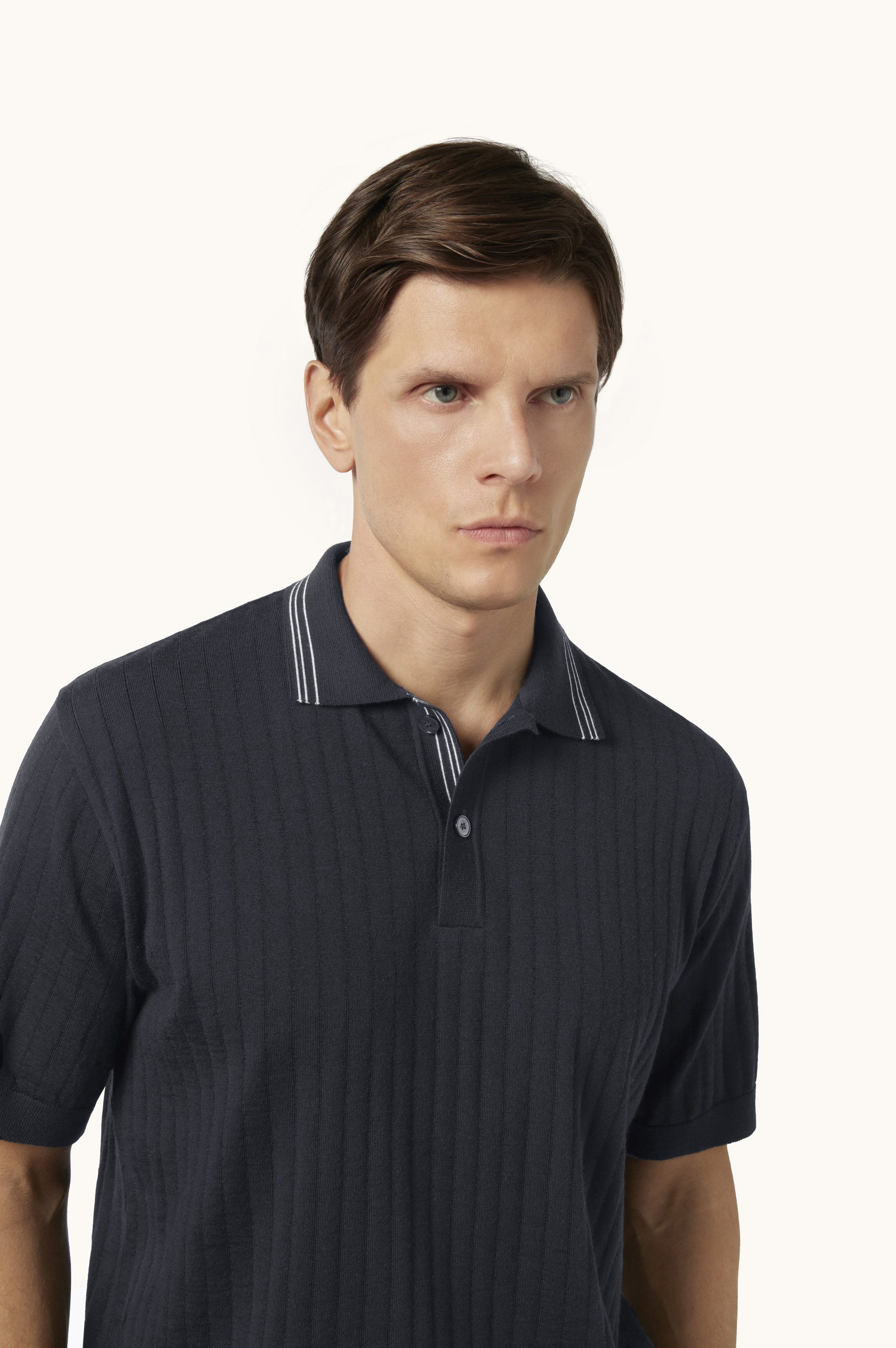 Summer Wool Polo with Striped Details image number 4