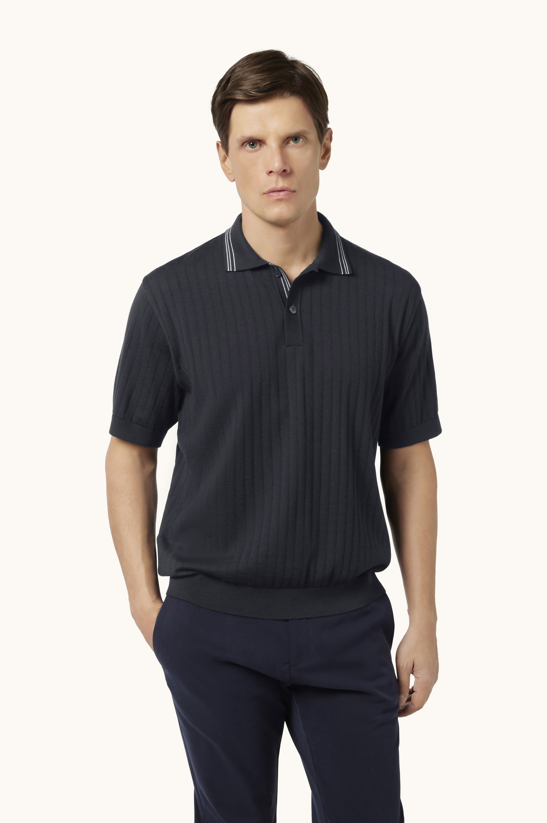 Summer Wool Polo with Striped Details image number 0
