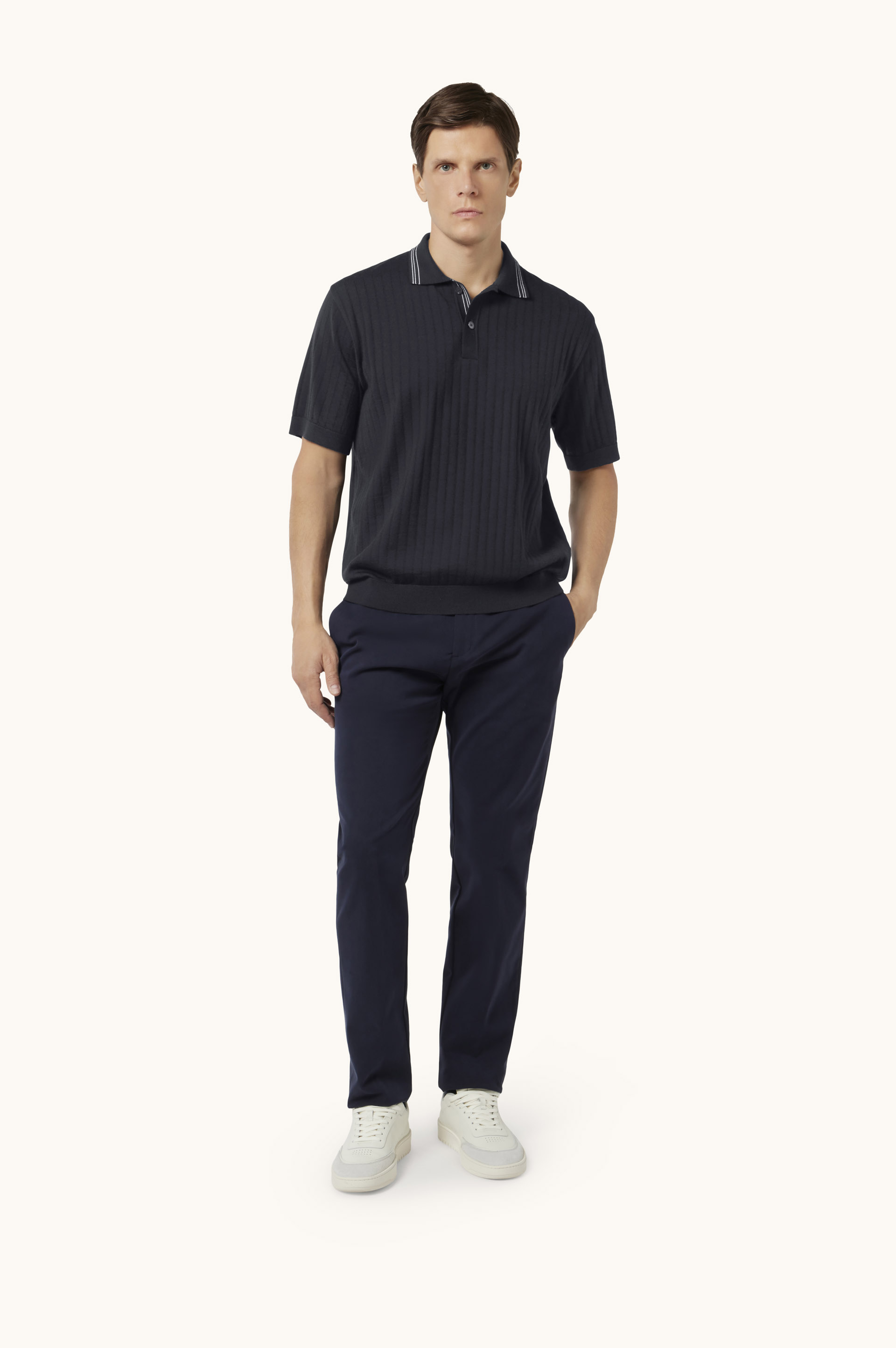 Summer Wool Polo with Striped Details image number 2