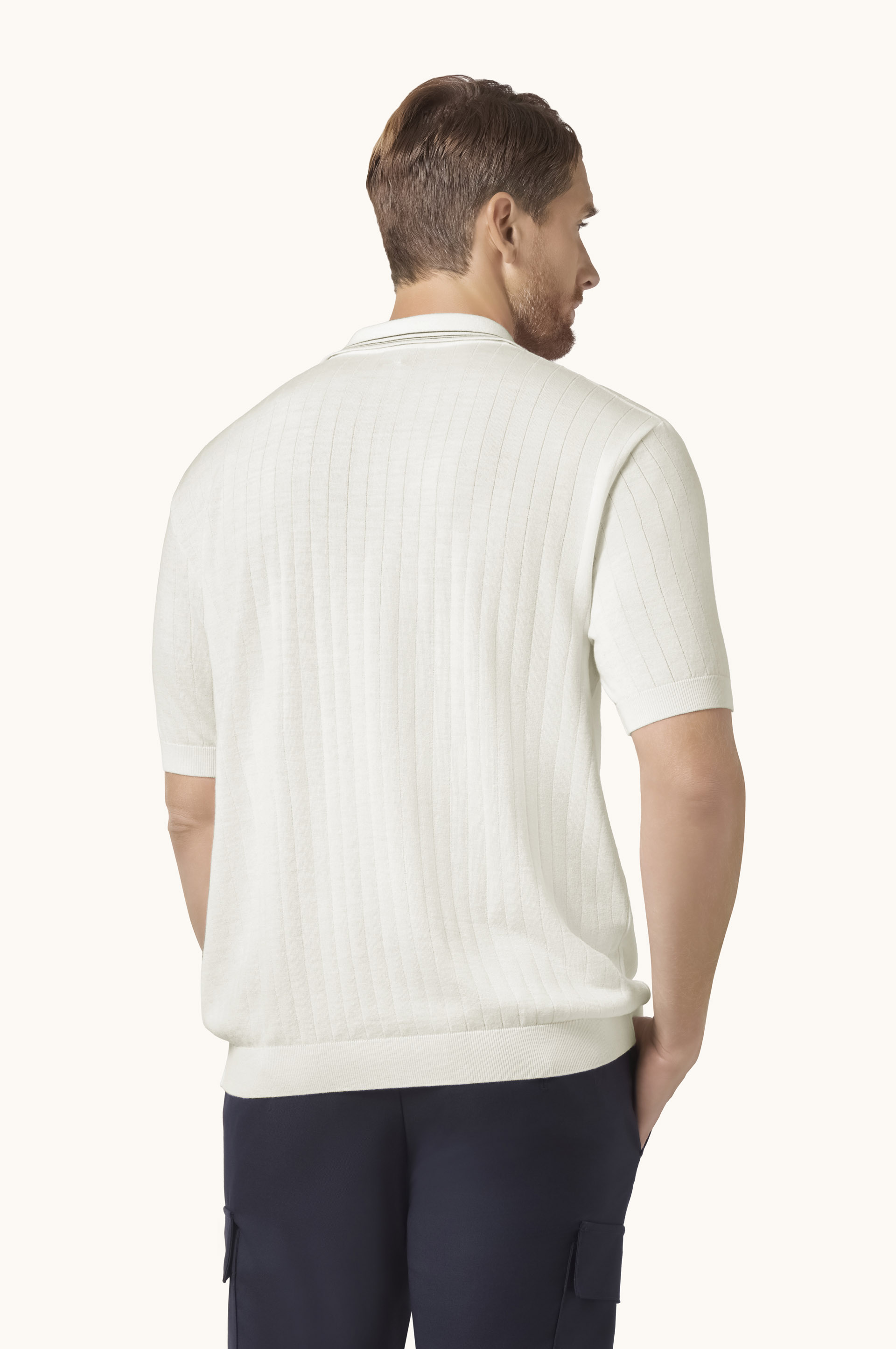 Summer Wool Polo with Striped Details image number 3