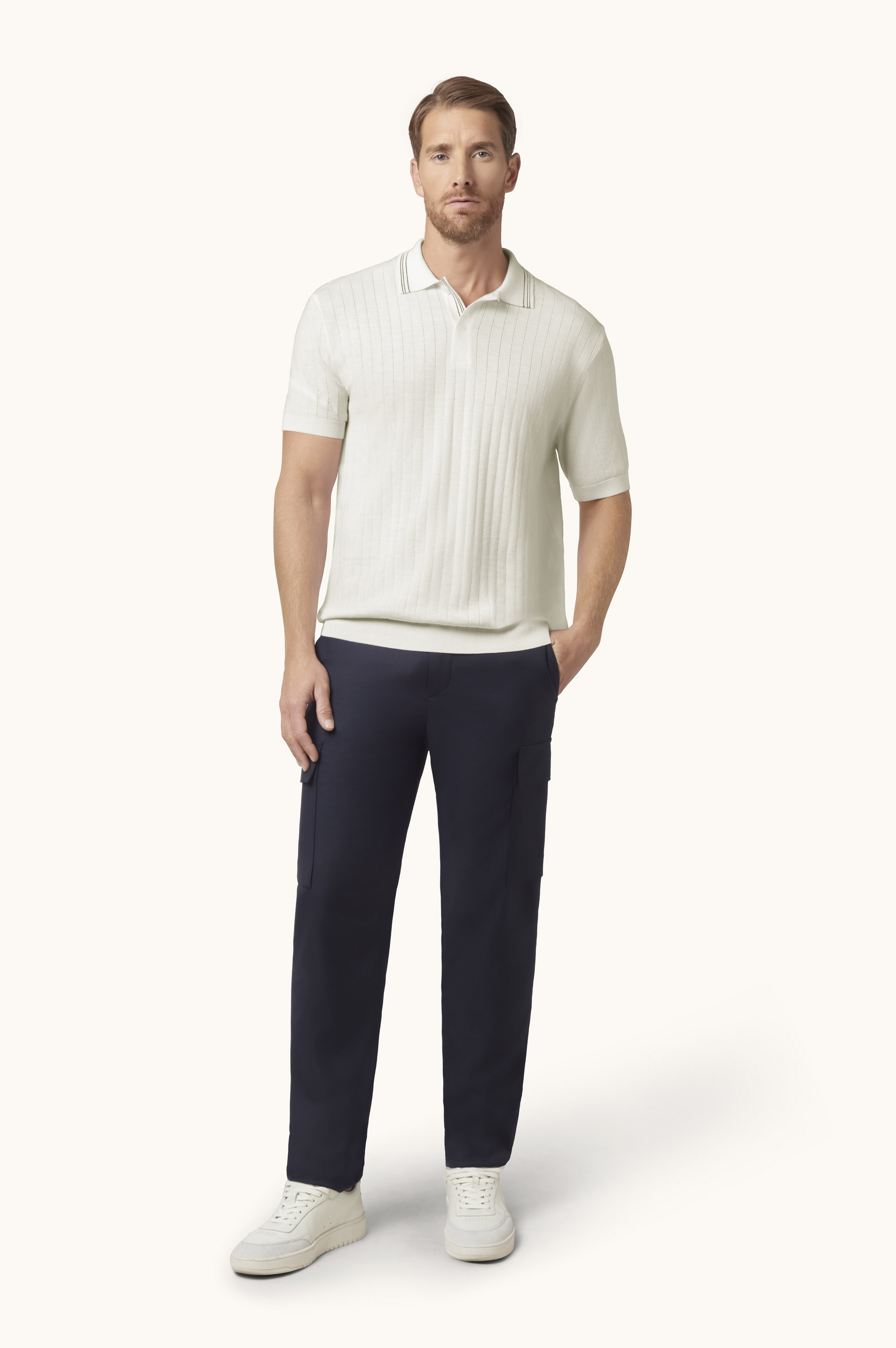 Summer Wool Polo with Striped Details image number 2