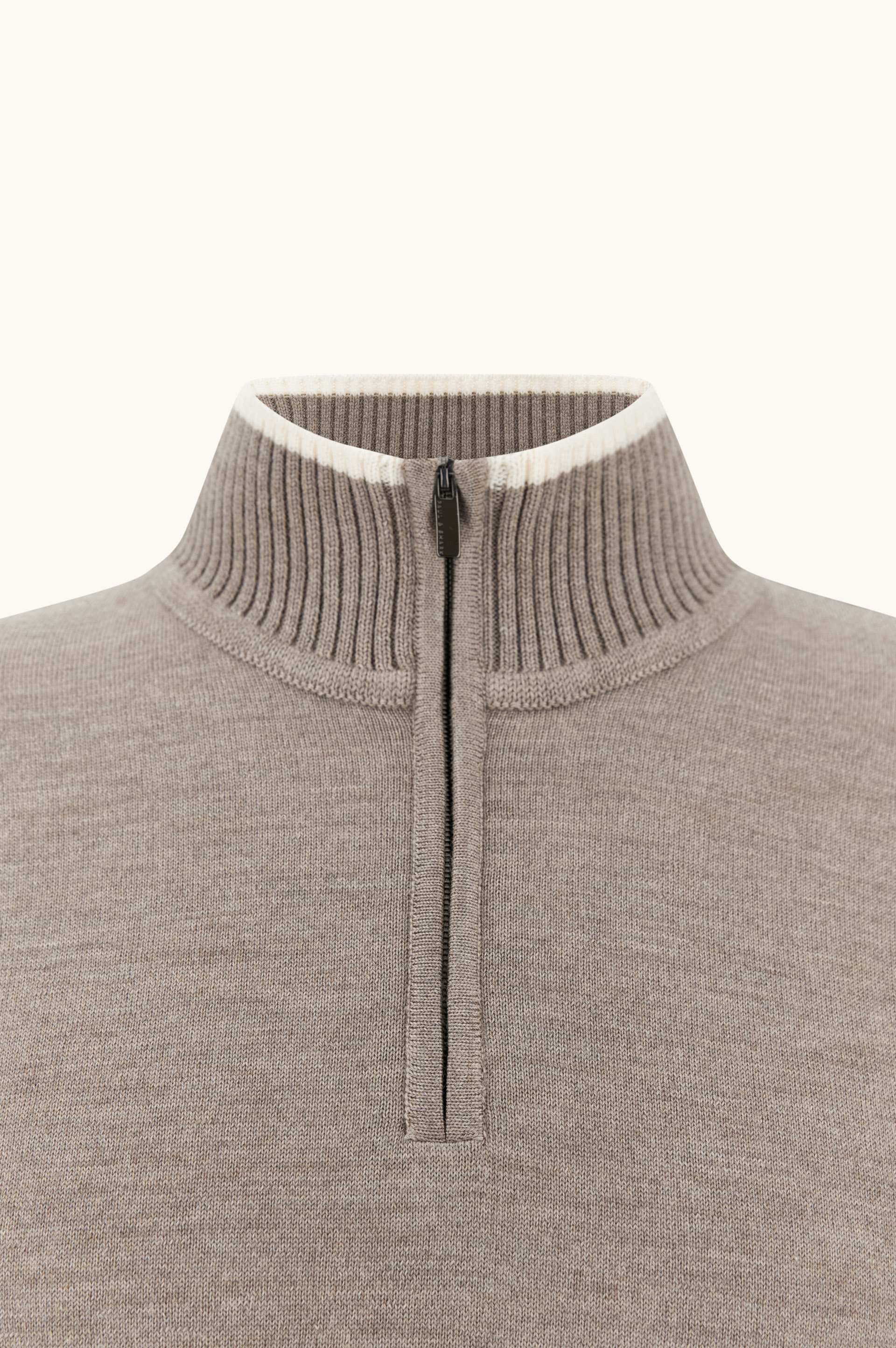 Wool Half-Zip Sweater with Contrasting Striped Trims image number 1