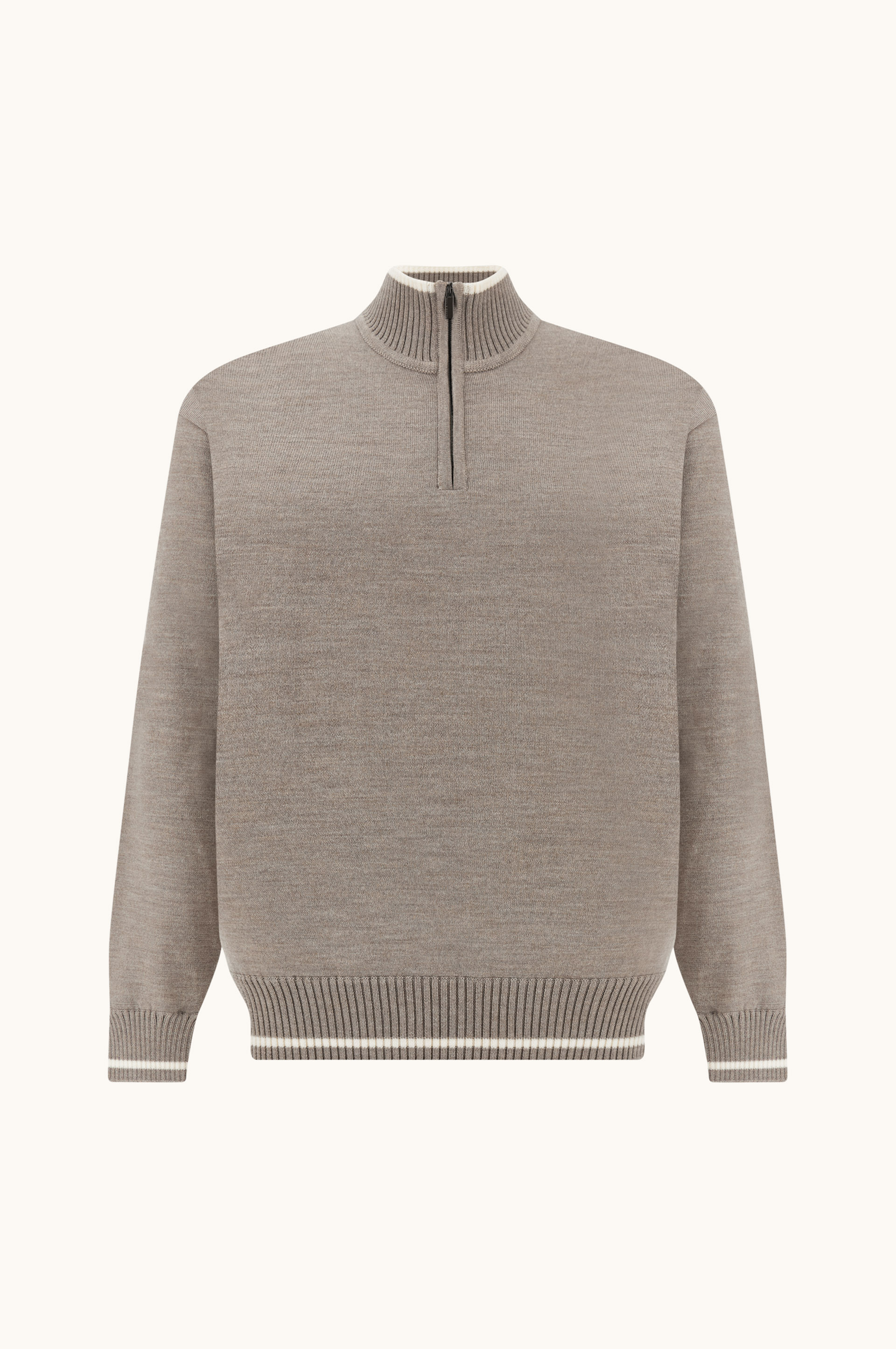 Wool Half-Zip Sweater with Contrasting Striped Trims image number 0