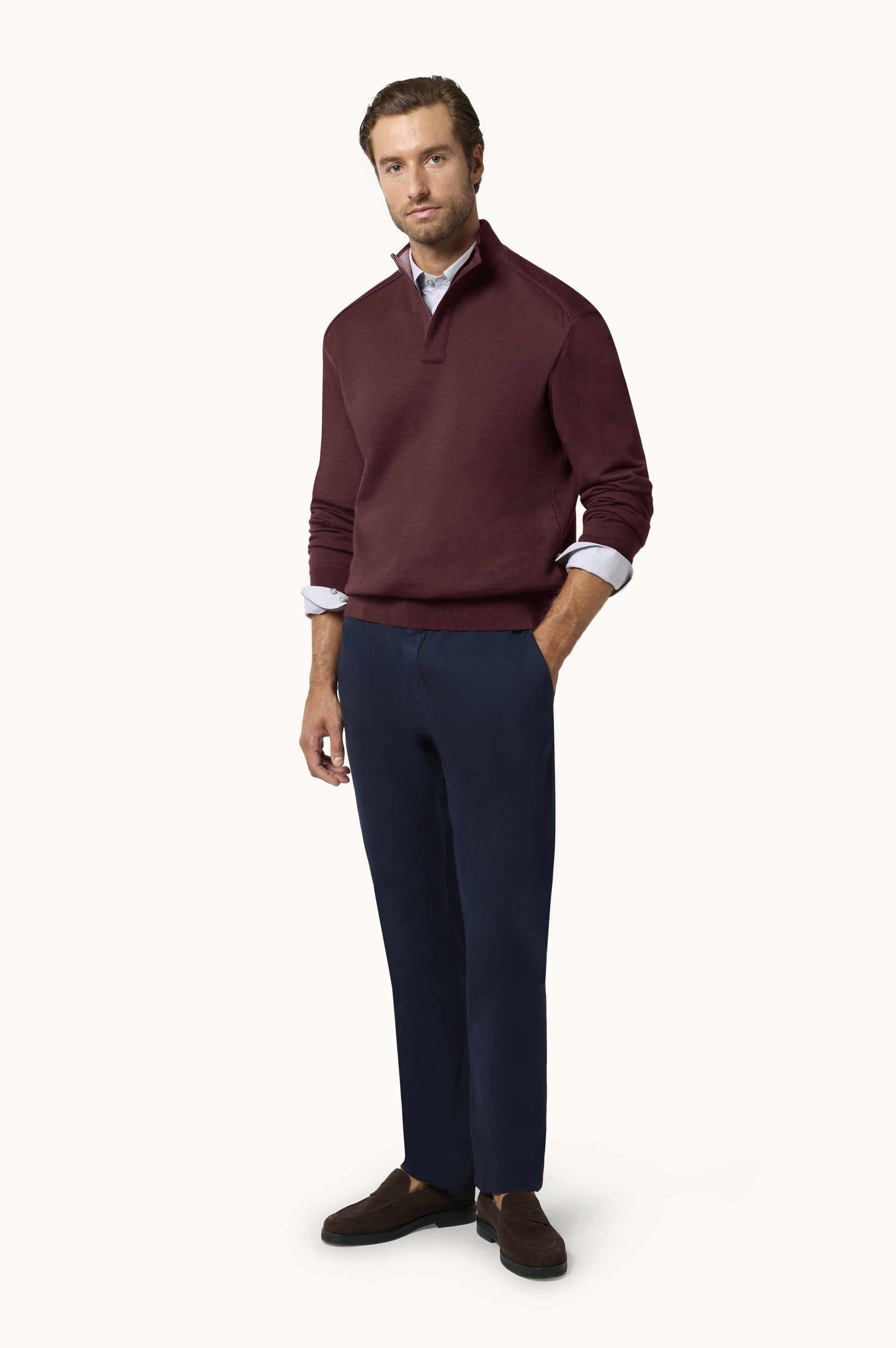 Merinowollpullover mit Halbrei&szlig;verschluss und Alcantara&reg;-Details image number 2
