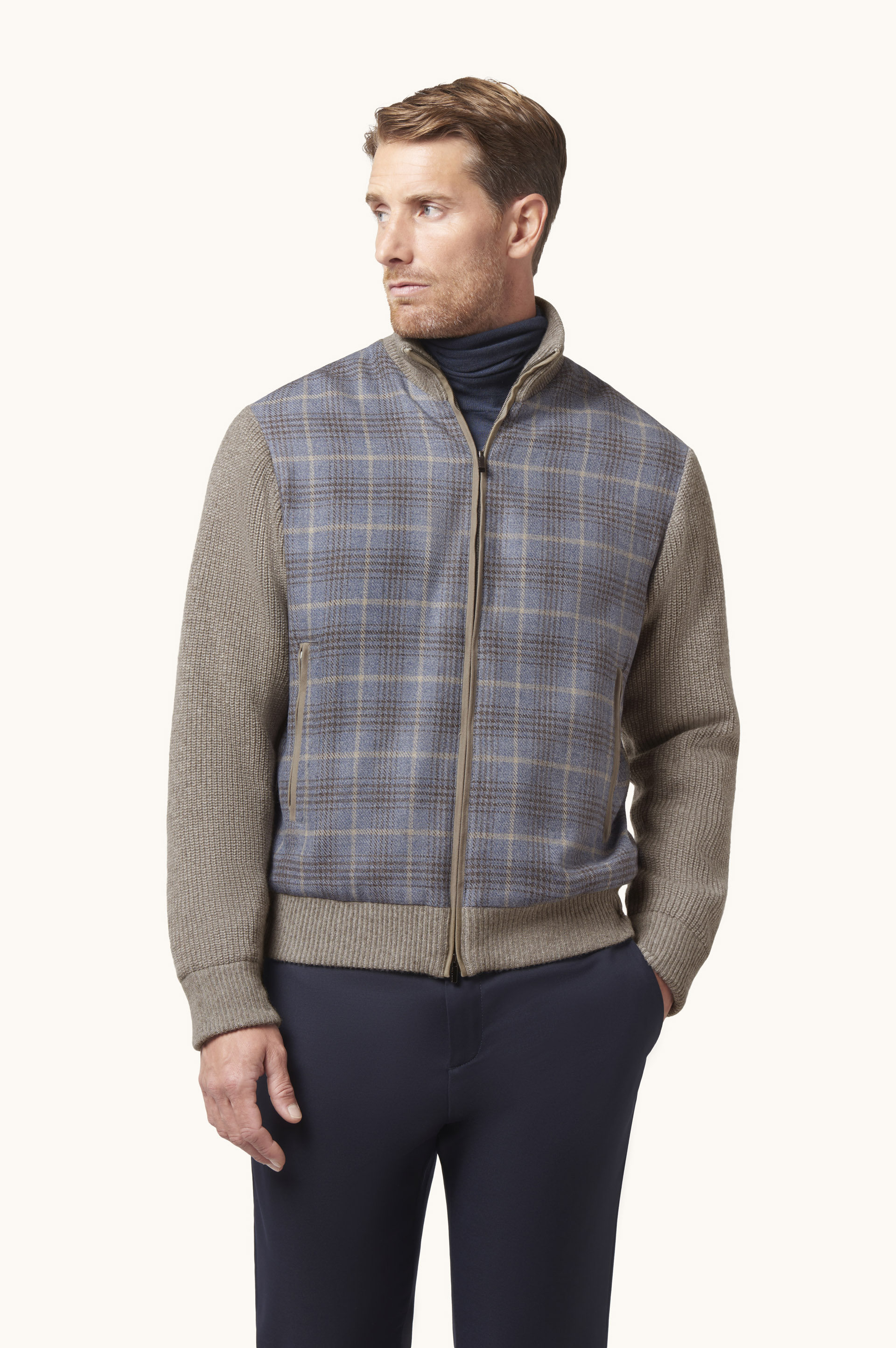 Blouson in lana e seta con motivo tartan image number 0