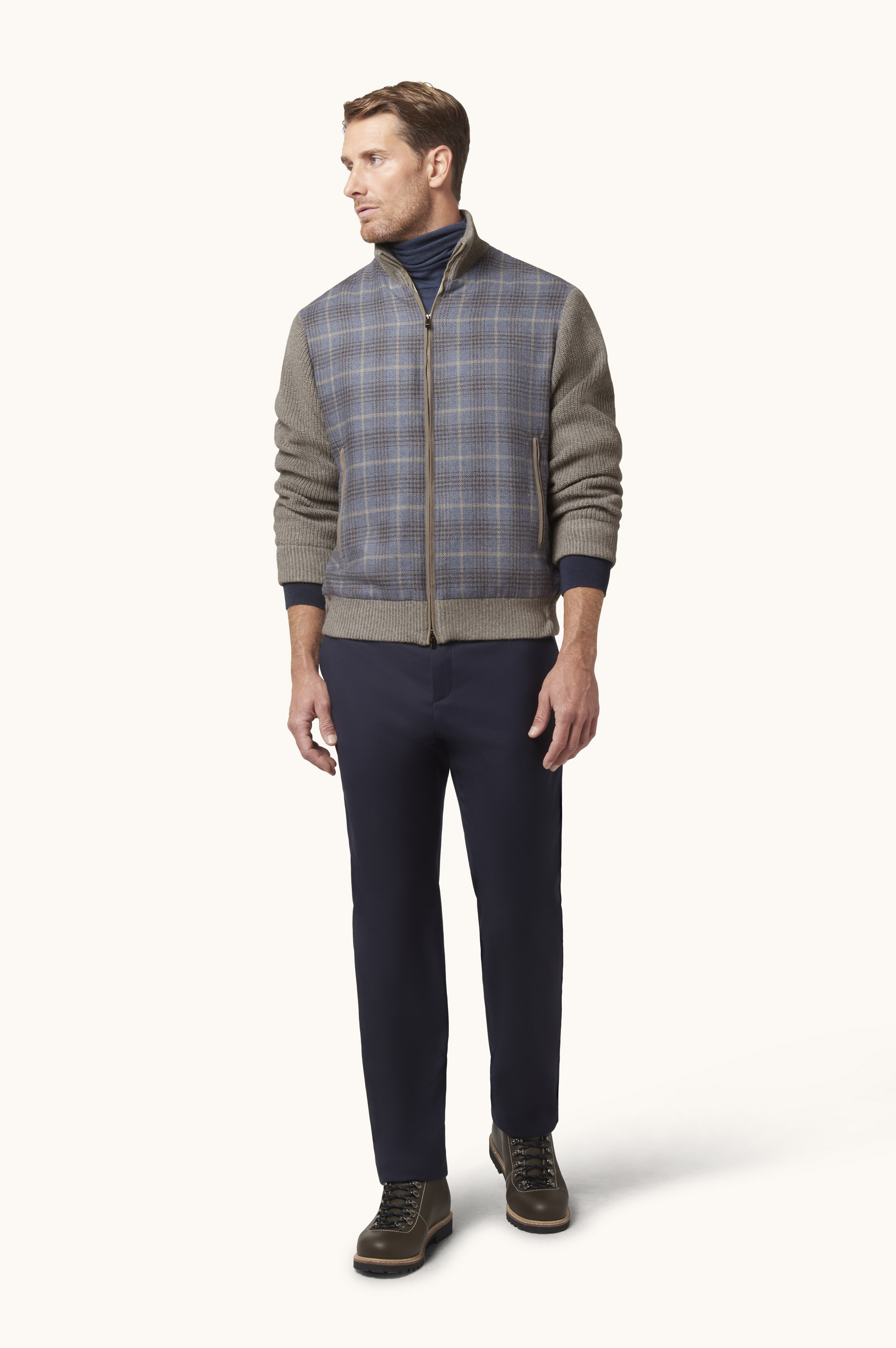Blouson in lana e seta con motivo tartan image number 2