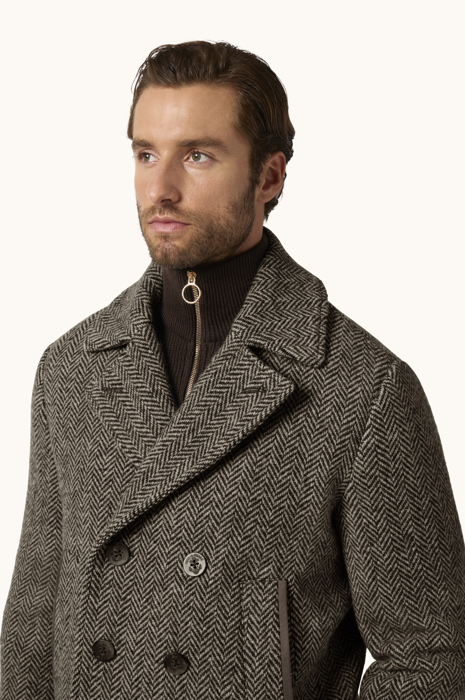 Chevron Wool Peacoat with Alcantara&reg; Details image number 4