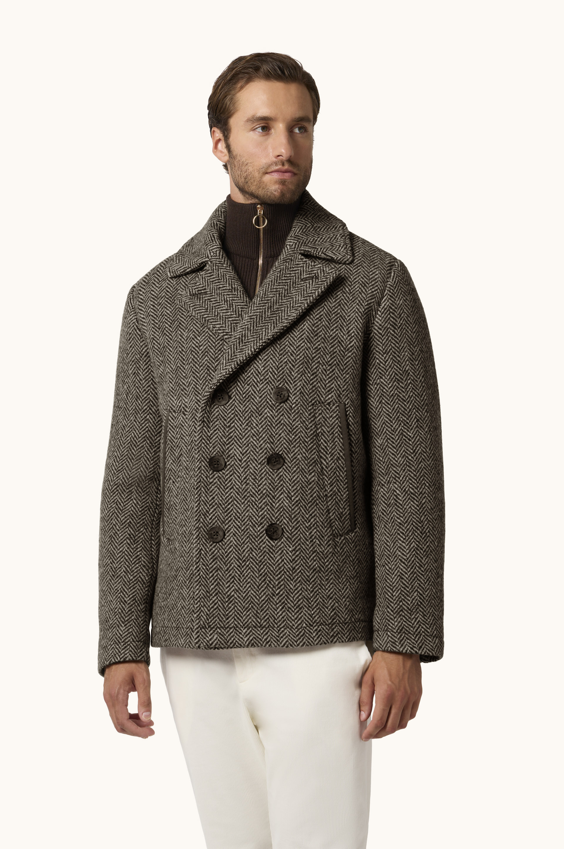Chevron Wool Peacoat with Alcantara&reg; Details image number 0