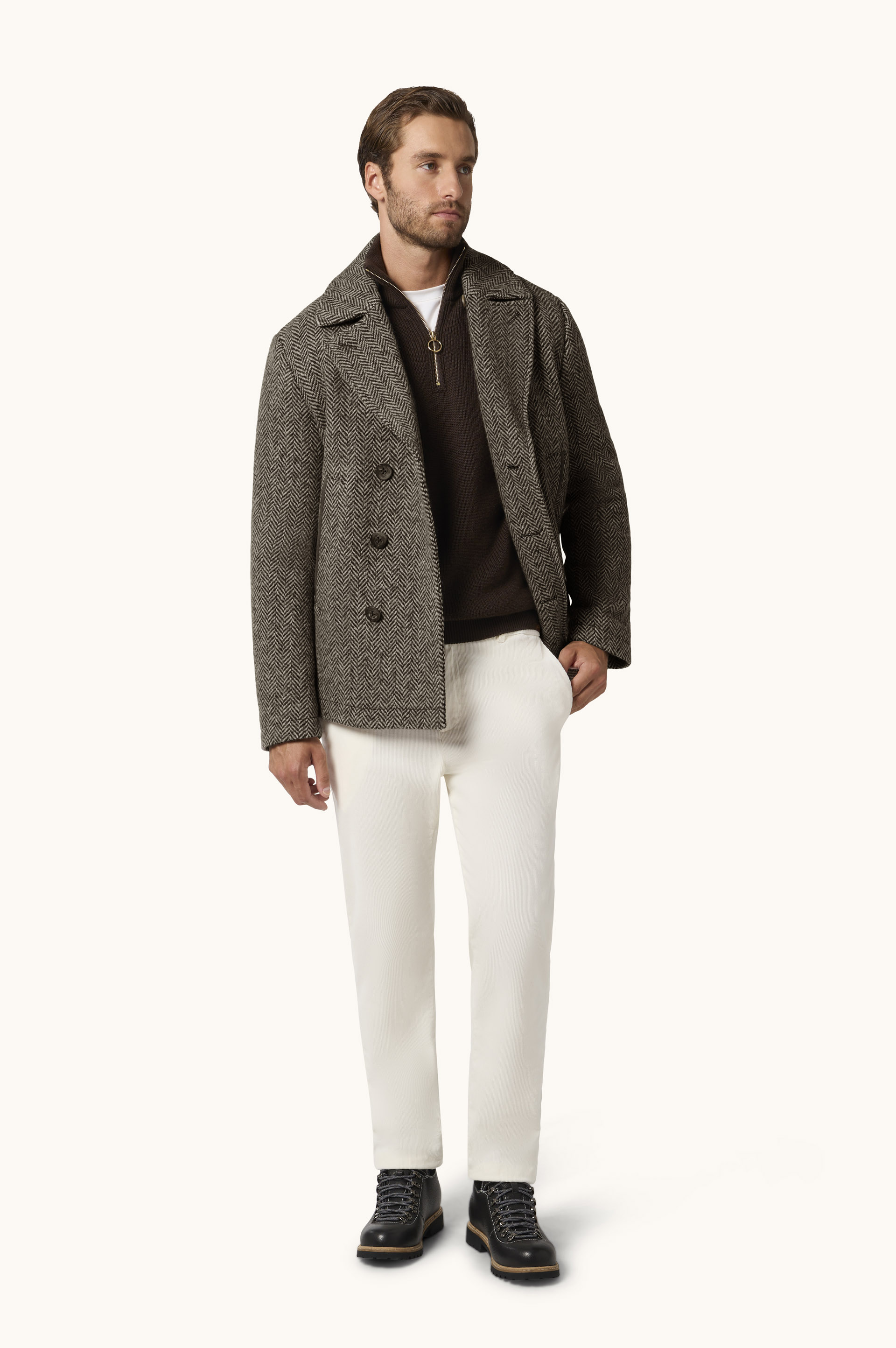 Chevron Wool Peacoat with Alcantara&reg; Details image number 2