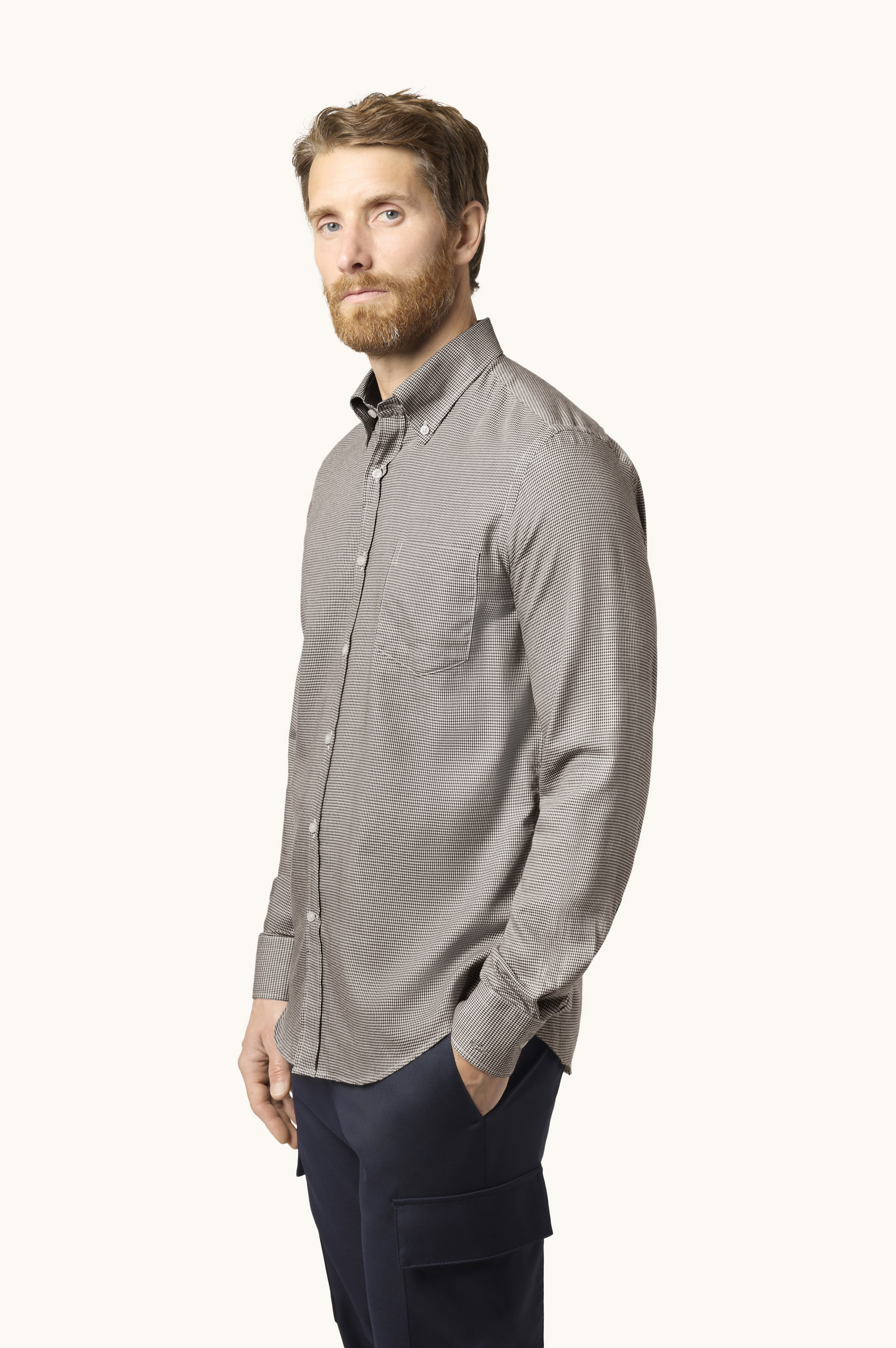 X-Soft cotton shirt with small check pattern image number 0