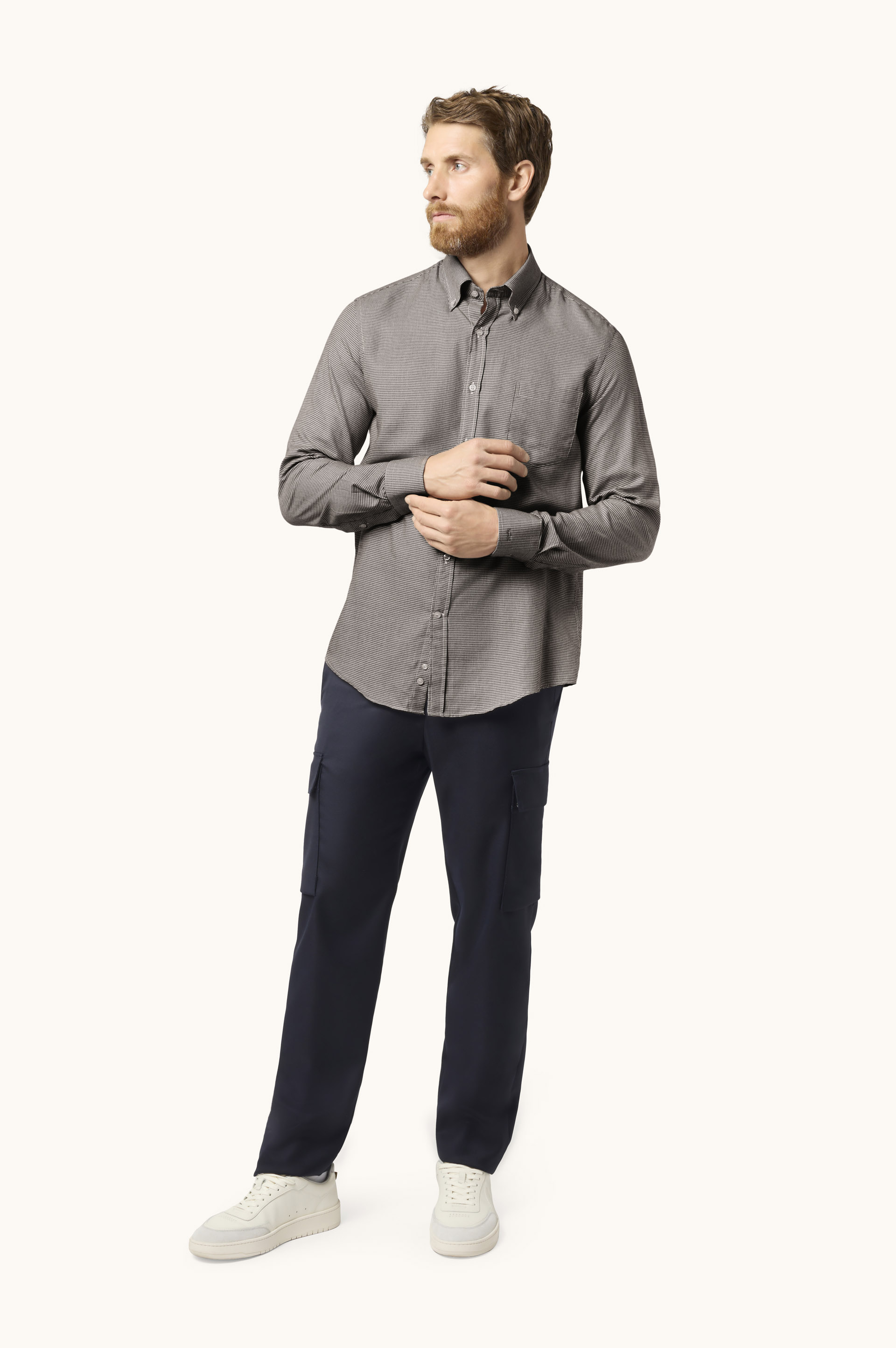 X-Soft cotton shirt with small check pattern image number 2