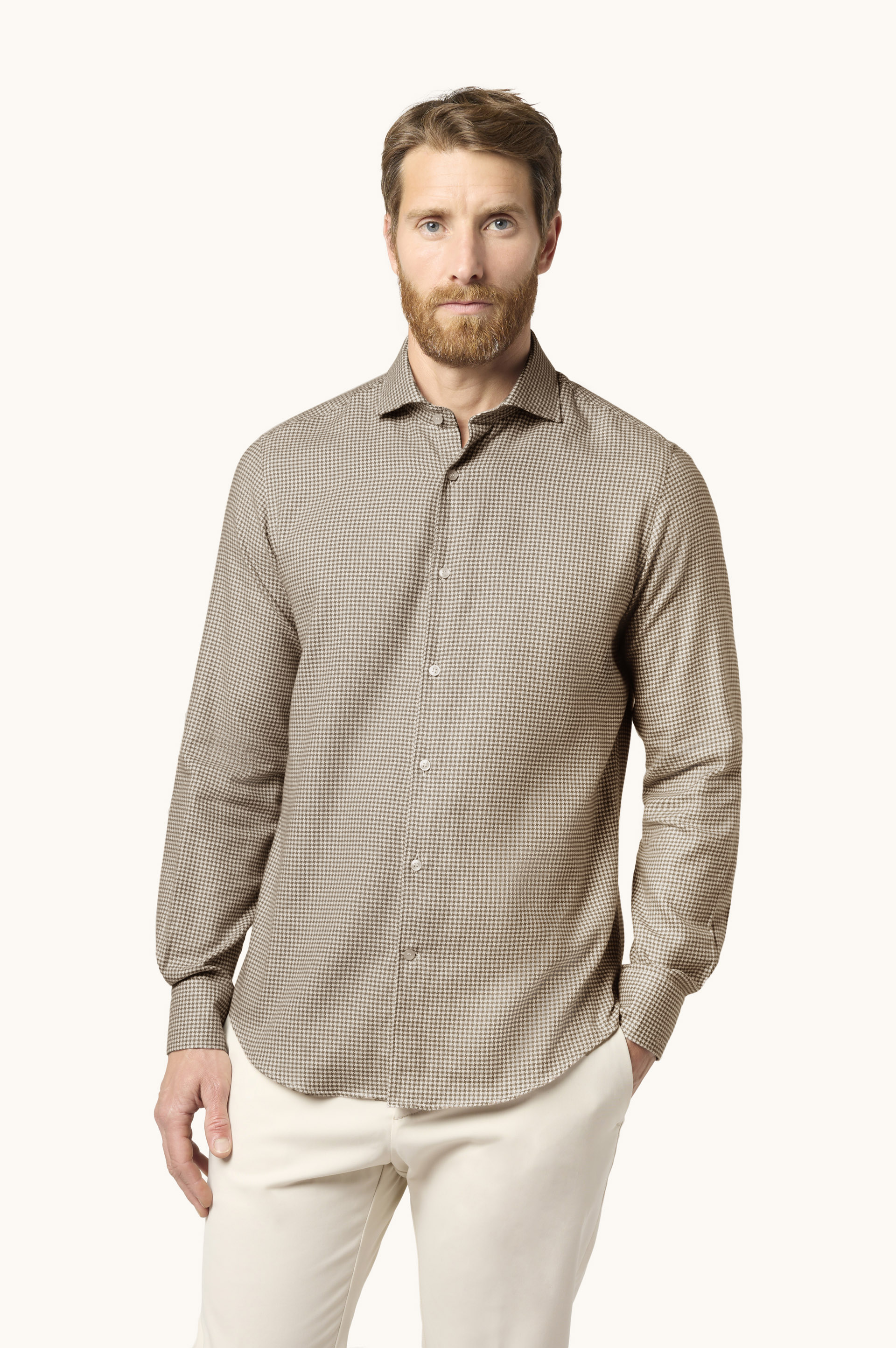 X-Soft cotton flannel shirt with houndstooth pattern image number 0