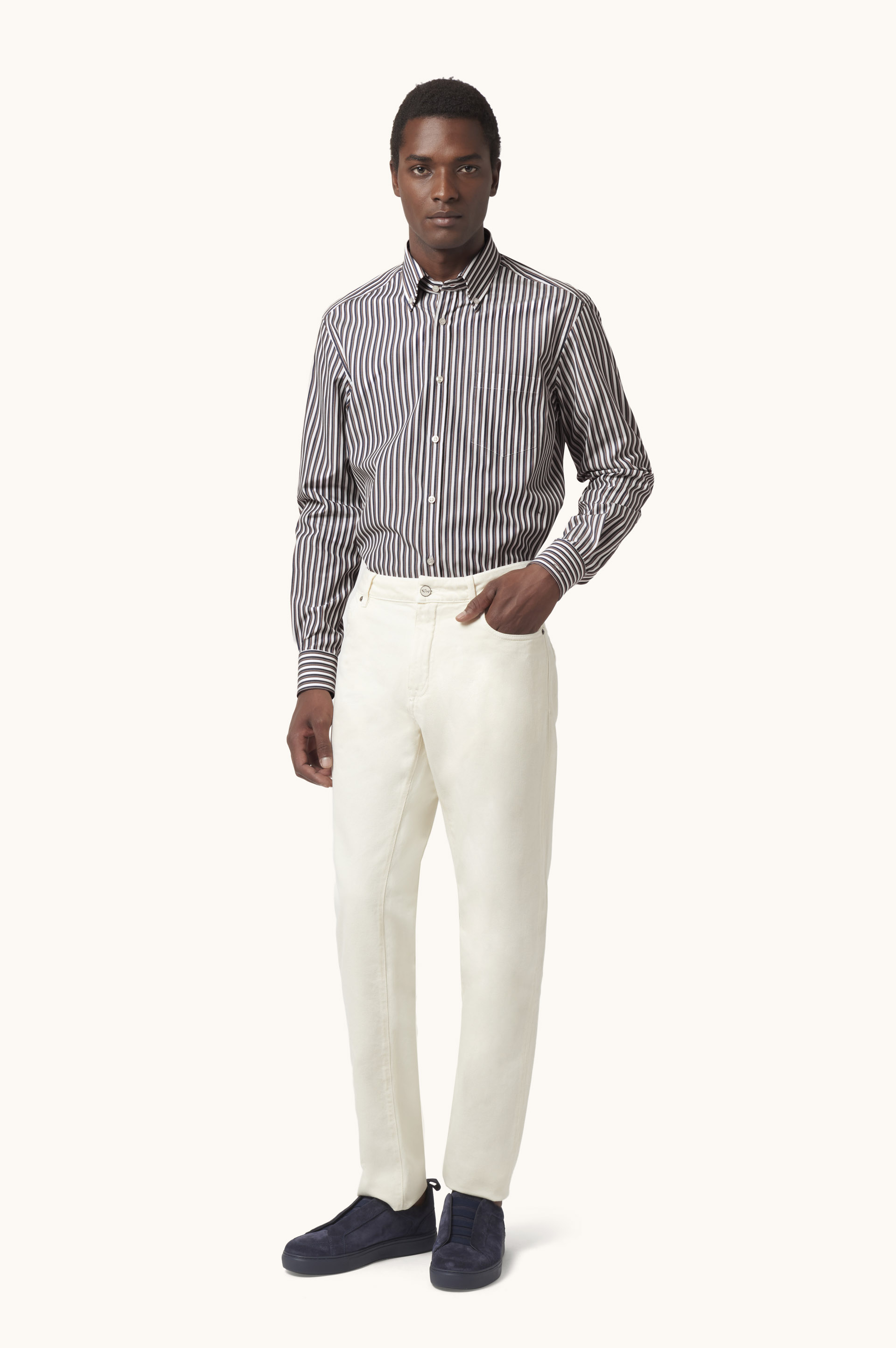 Cotton Poplin Shirt with Striped Pattern image number 2