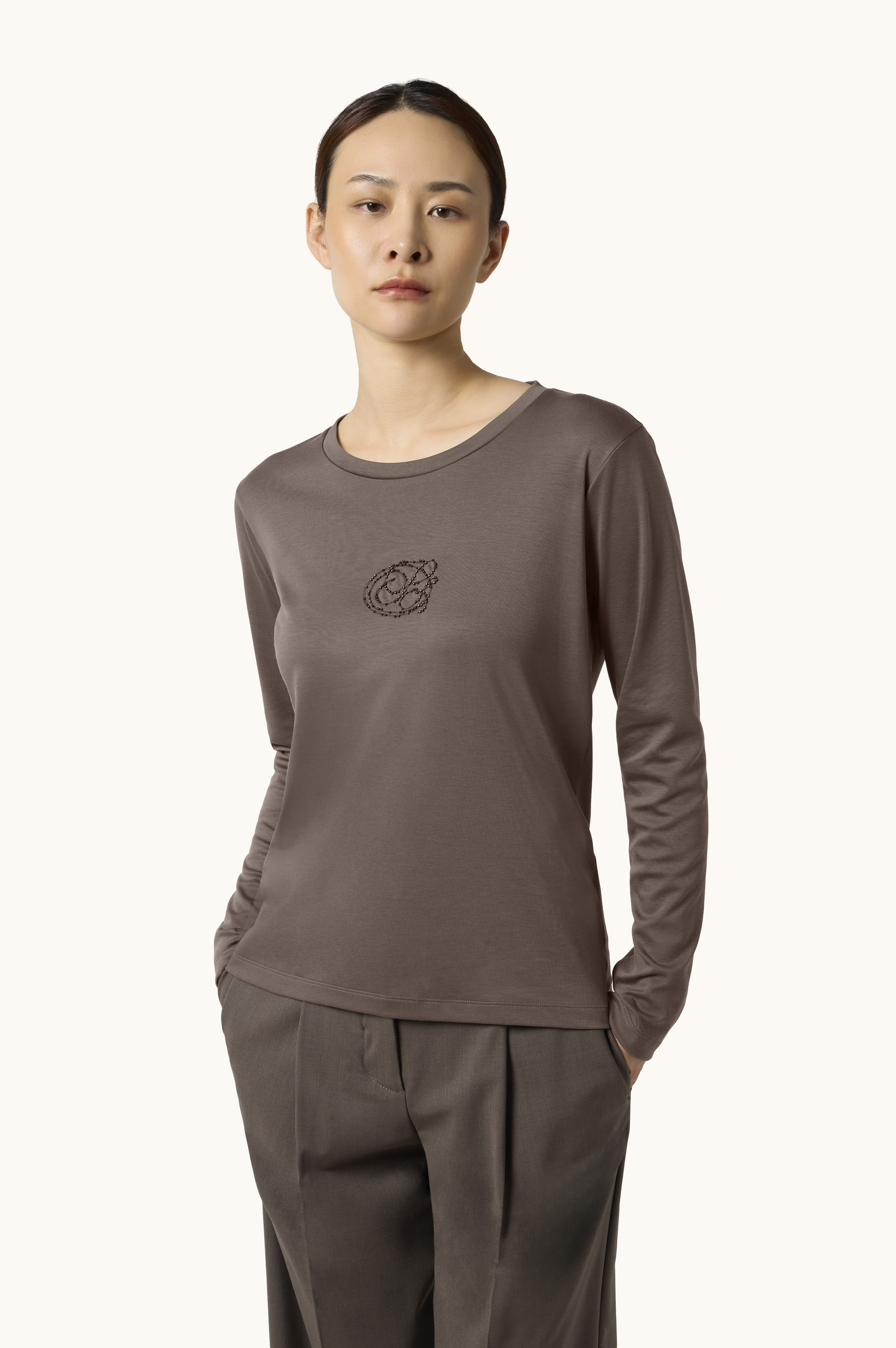 Supima&reg; Cotton Jersey T-Shirt with Beaded Logo Embroidery image number 0