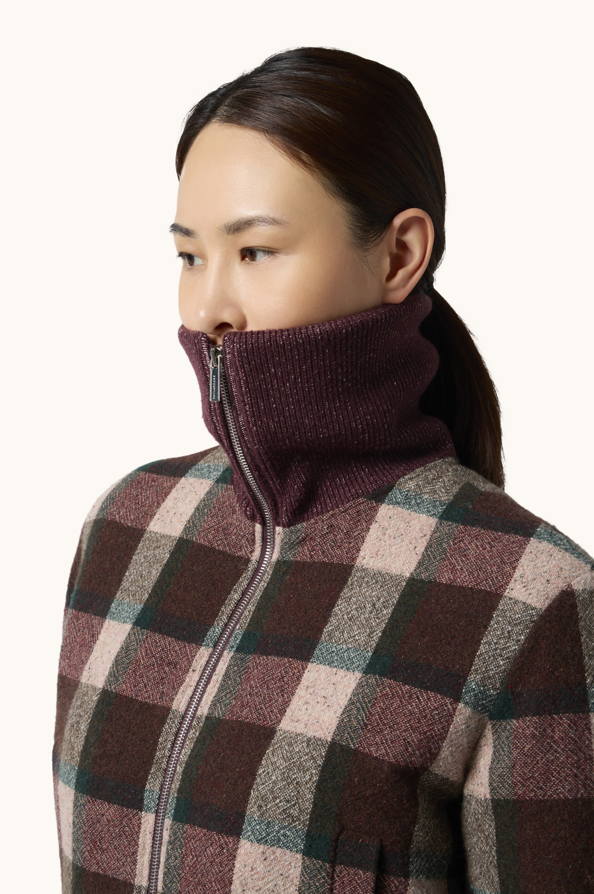 Wool Bomber Jacket with Check Pattern image number 4