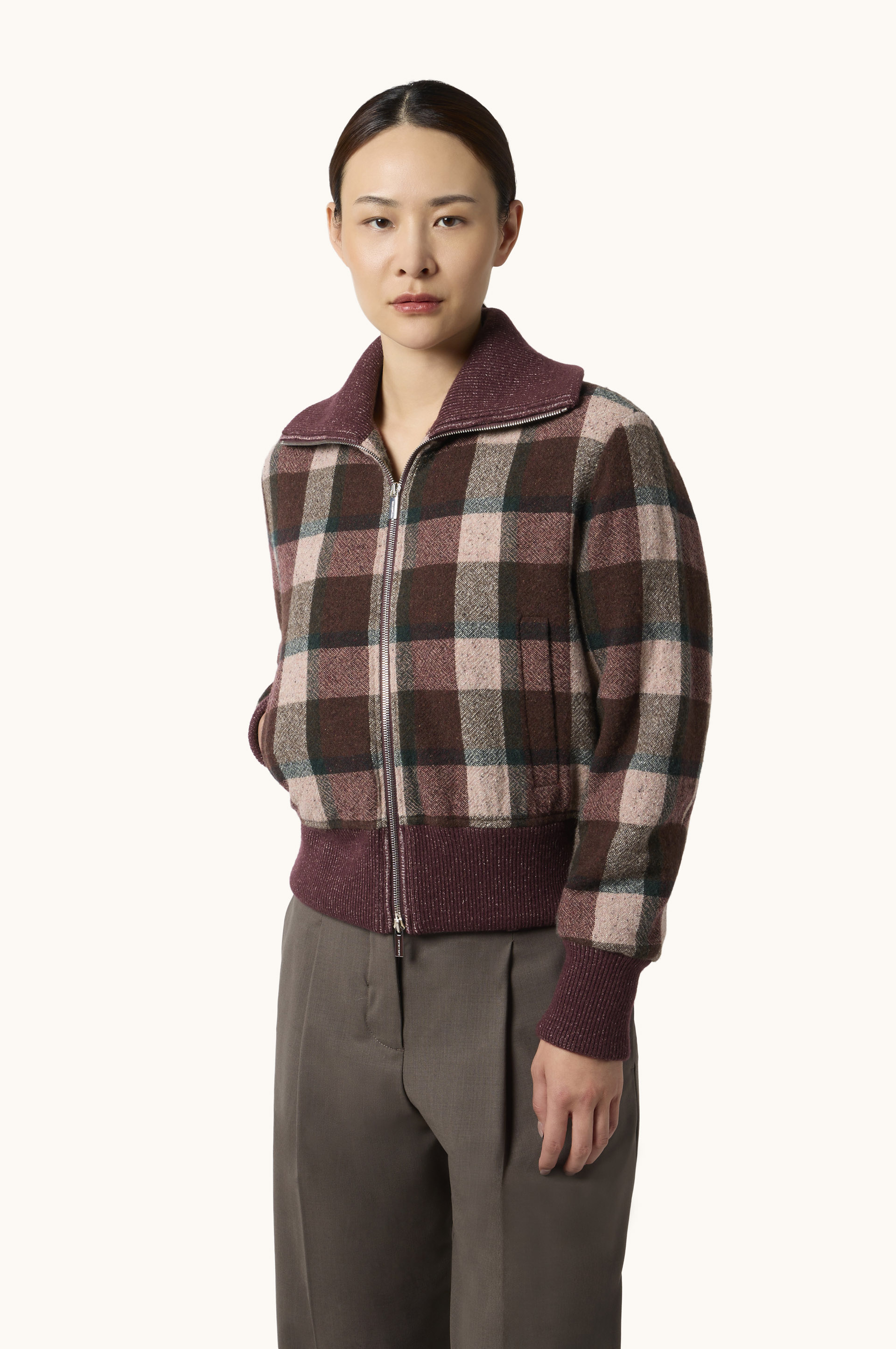 Wool Bomber Jacket with Check Pattern image number 0