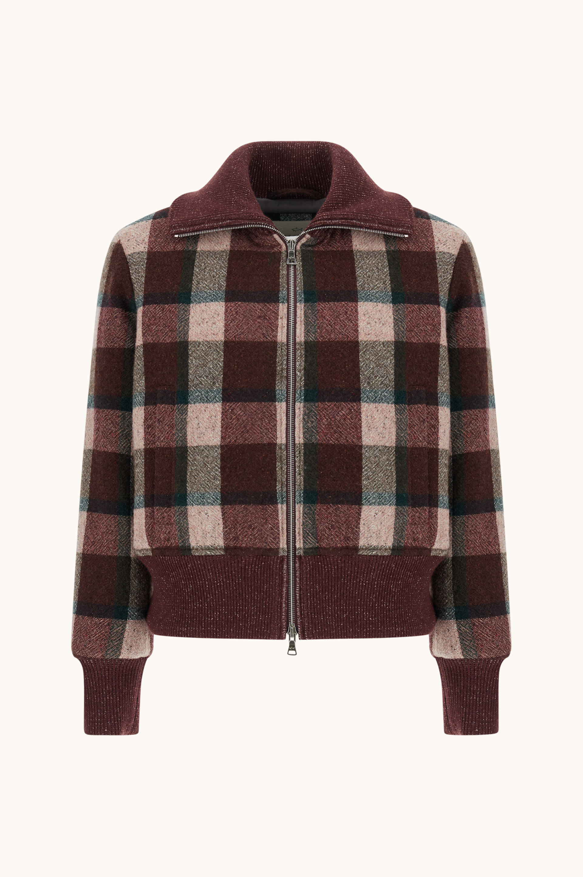 Wool Bomber Jacket with Check Pattern image number 1