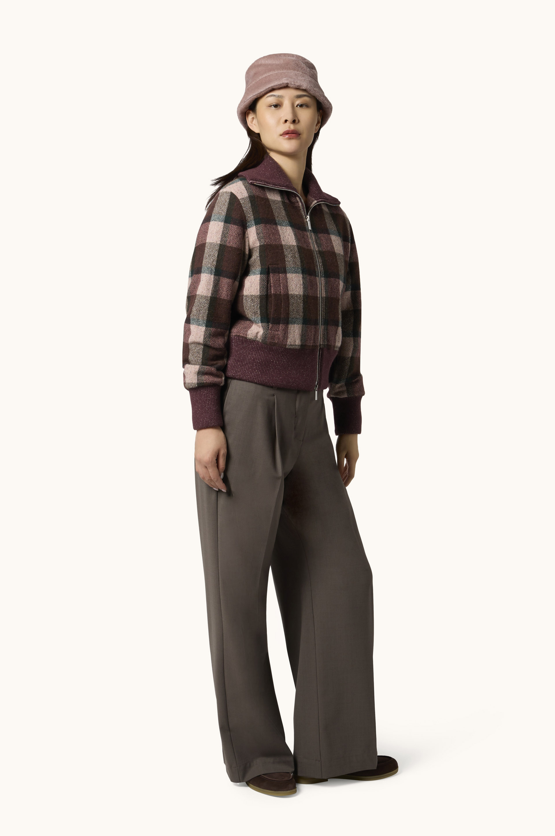 Wool Bomber Jacket with Check Pattern image number 2