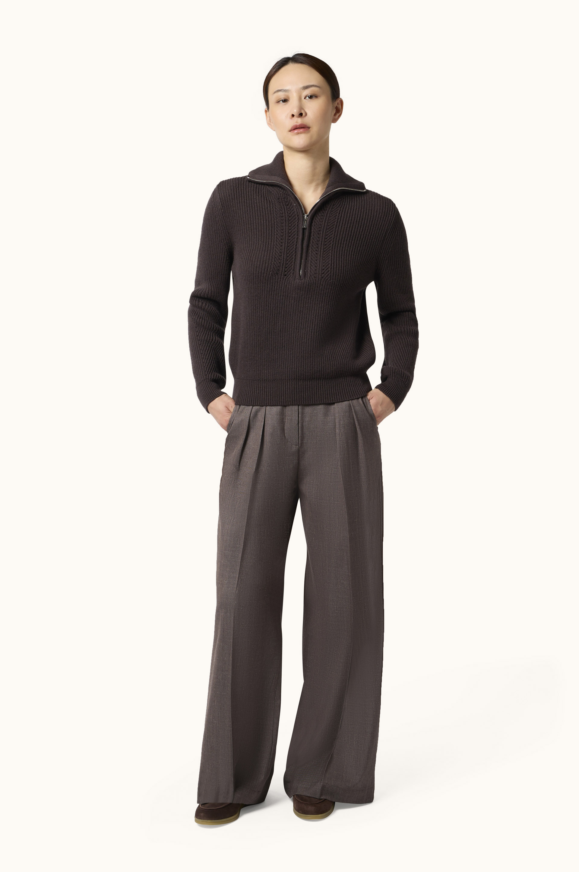 Pantal&oacute;n palazzo en Jersely&reg; con doble pinza image number 2